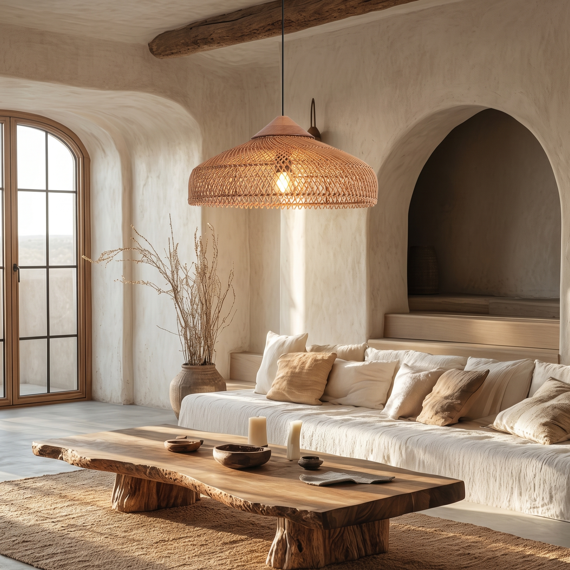Handcrafted Rattan Pendant Light Retro Wabi-Sabi-style Chandelier for Dining Room Kitchen Island