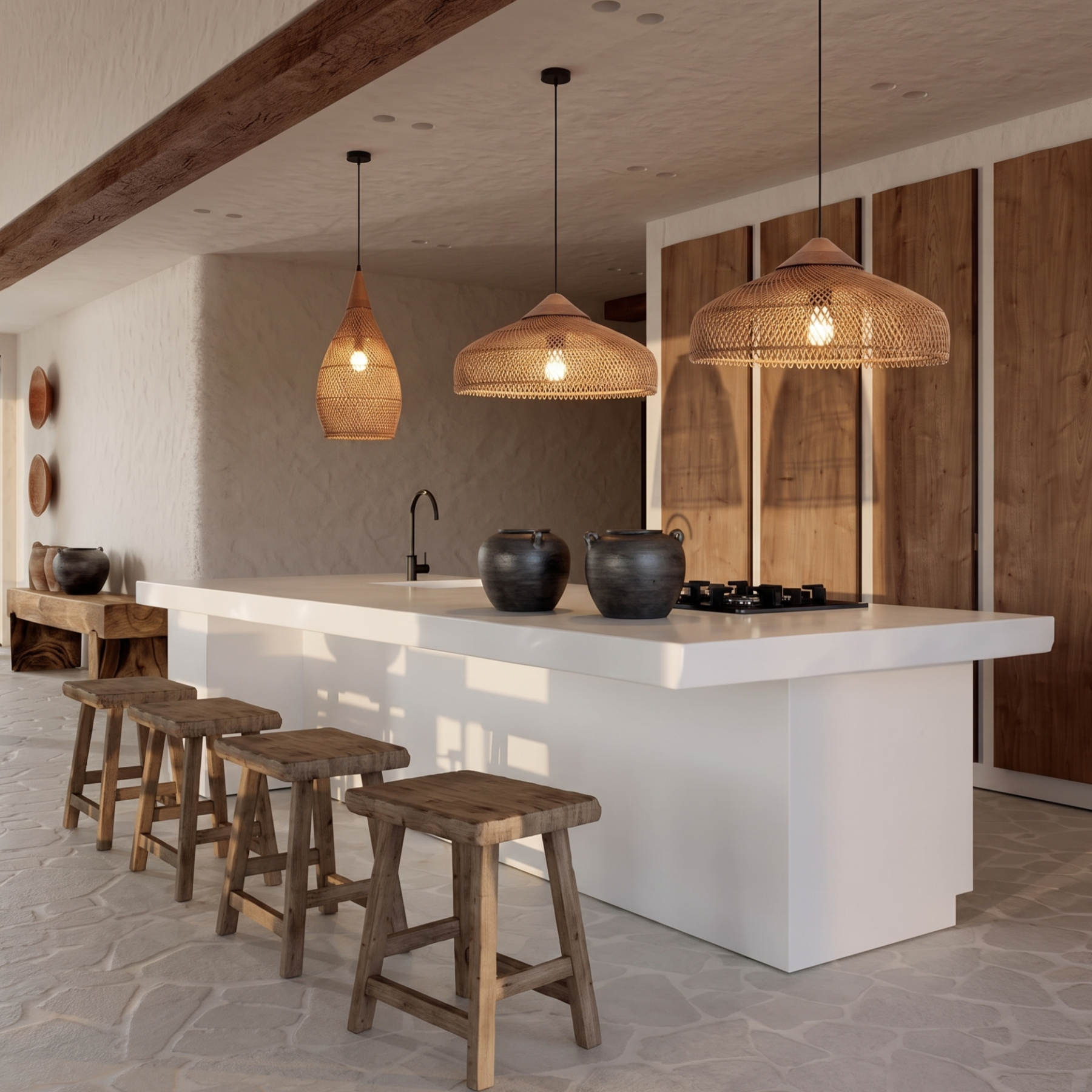 Handcrafted Rattan Pendant Light Retro Wabi-Sabi-style Chandelier for Dining Room Kitchen Island