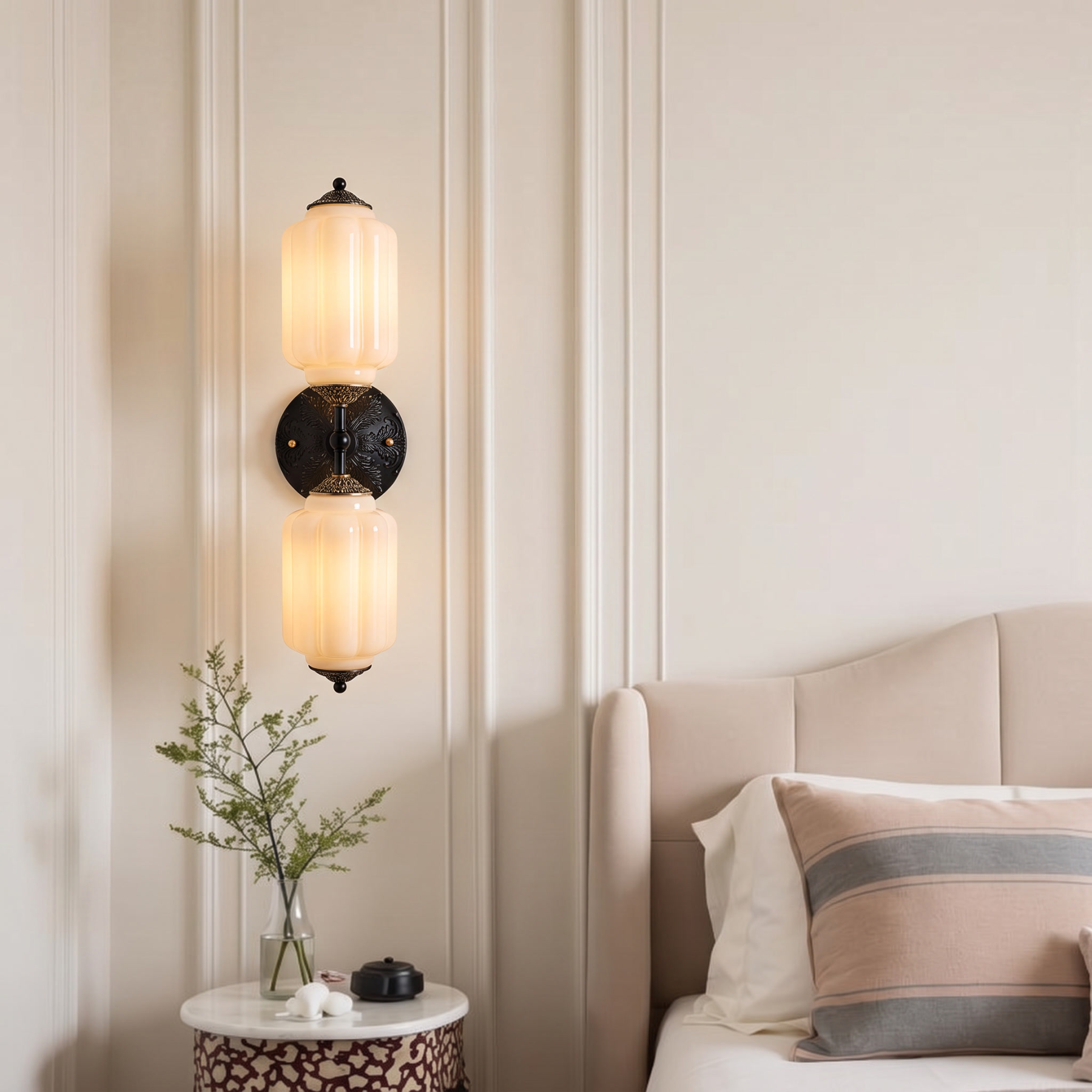 Vintage Dual-Light Glass Wall Sconce for the Bedroom Living Room and Hallway