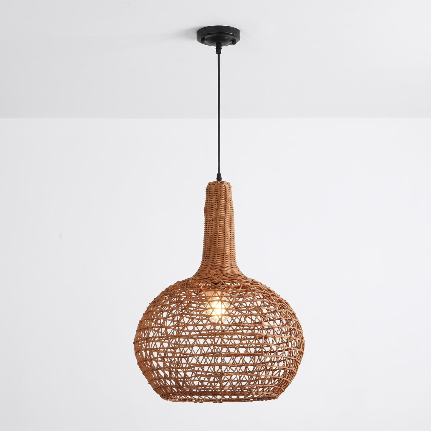 Woven Rattan Basket Pendant Light Boho Coastal Hanging Light Fixture for Dining Room Kitchen