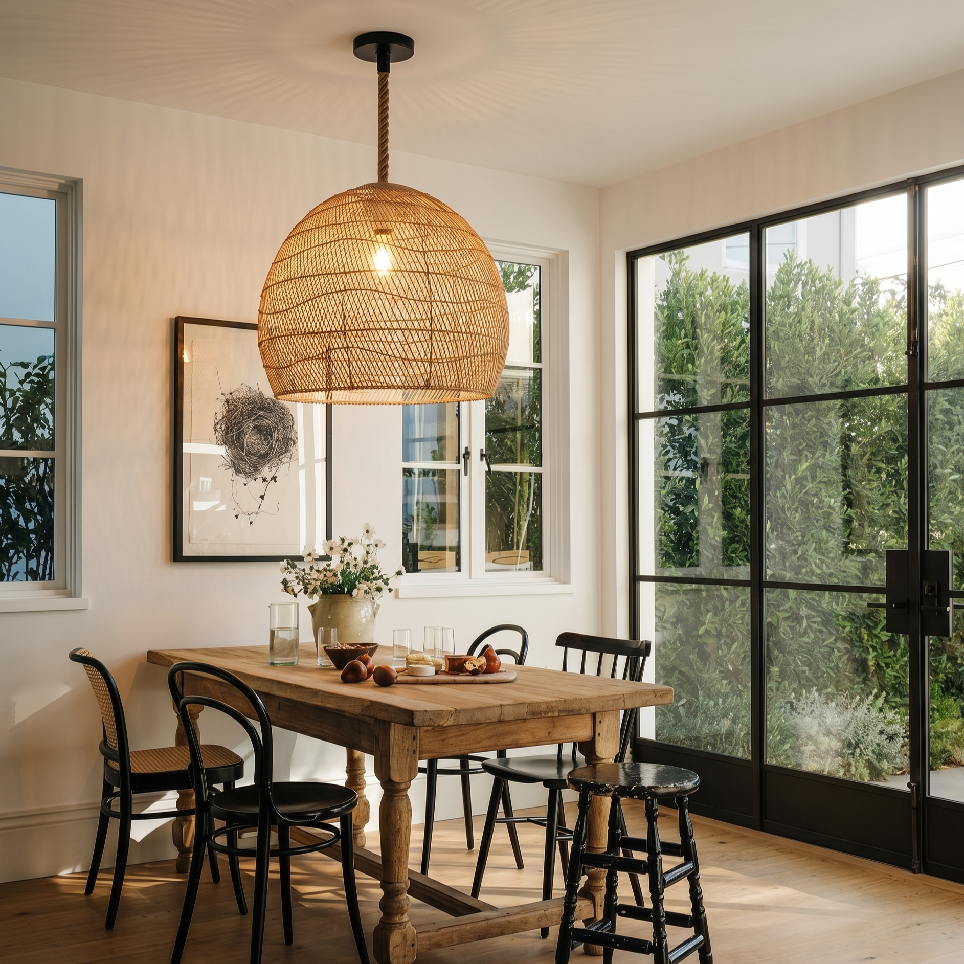 Handwoven Bohemian Rattan Pendant Light for Farmhouse Dining Room