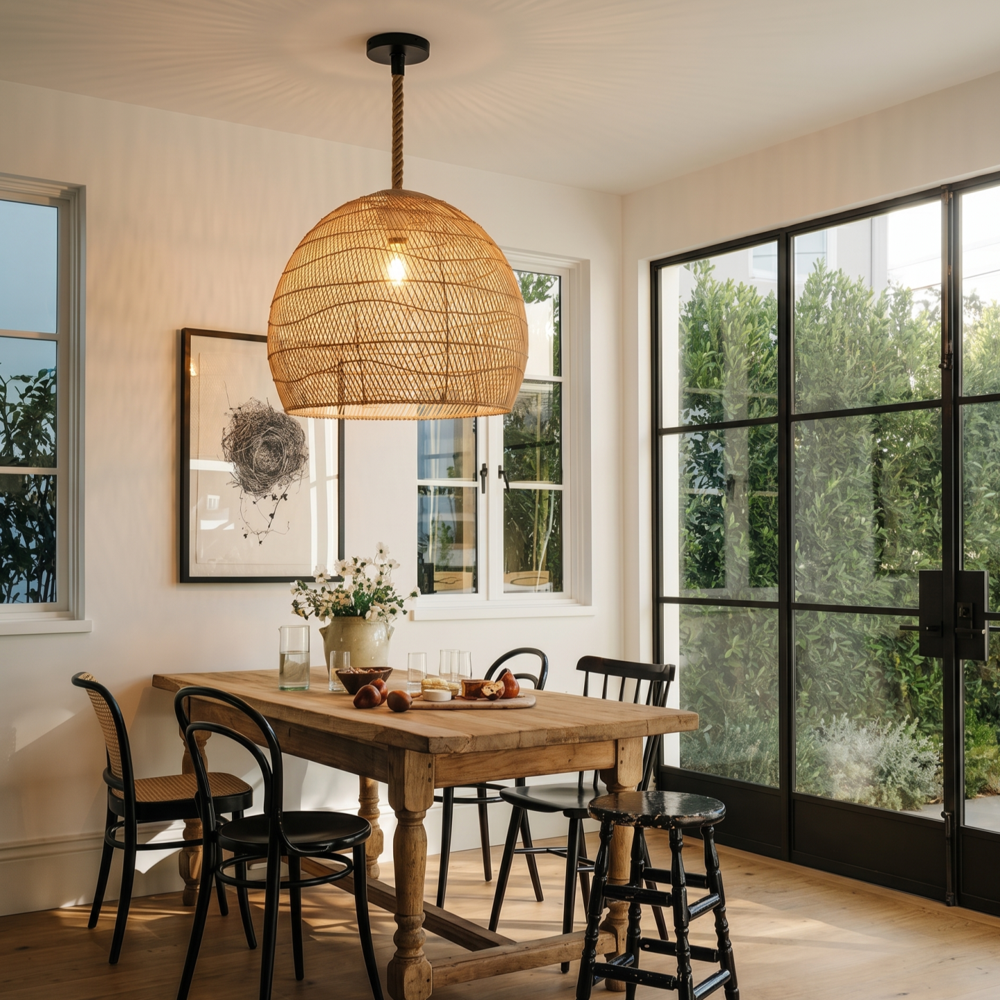 Handwoven Bohemian Rattan Pendant Light for Farmhouse Dining Room