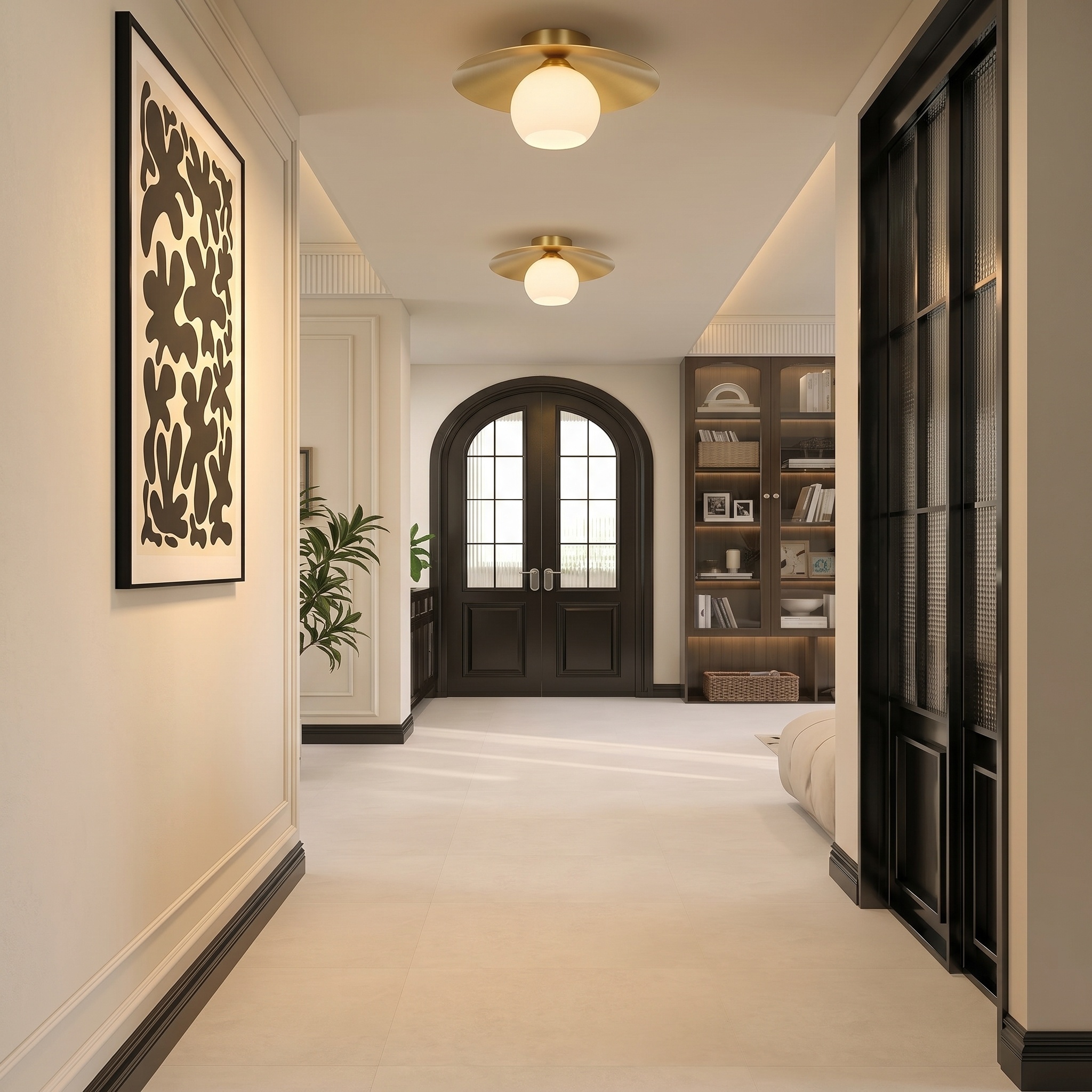 Nordic Luxury Brass Flying Saucer Ceiling Light for Hallways Corridors Entryways