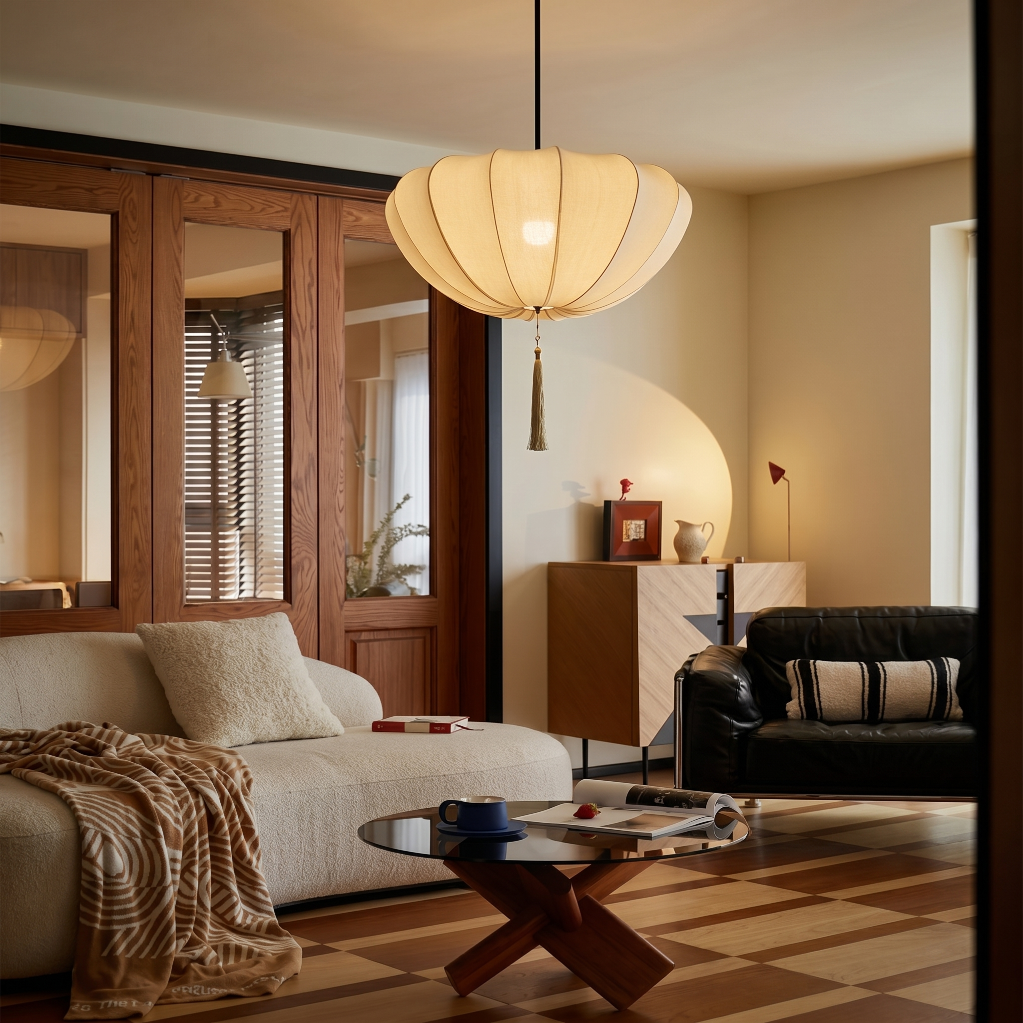 Cream Fabric Pendant Light, Wabi Sabi Pendant Lamp Living Room Bedroom
