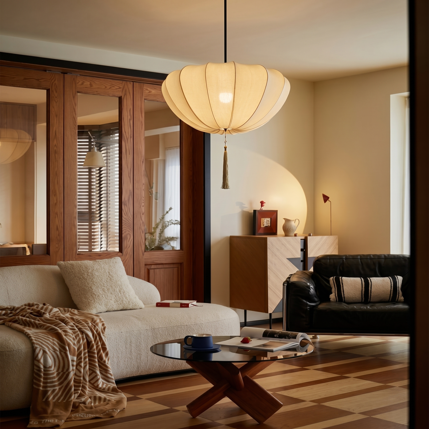 Cream Fabric Pendant Light, Wabi Sabi Pendant Lamp Living Room Bedroom