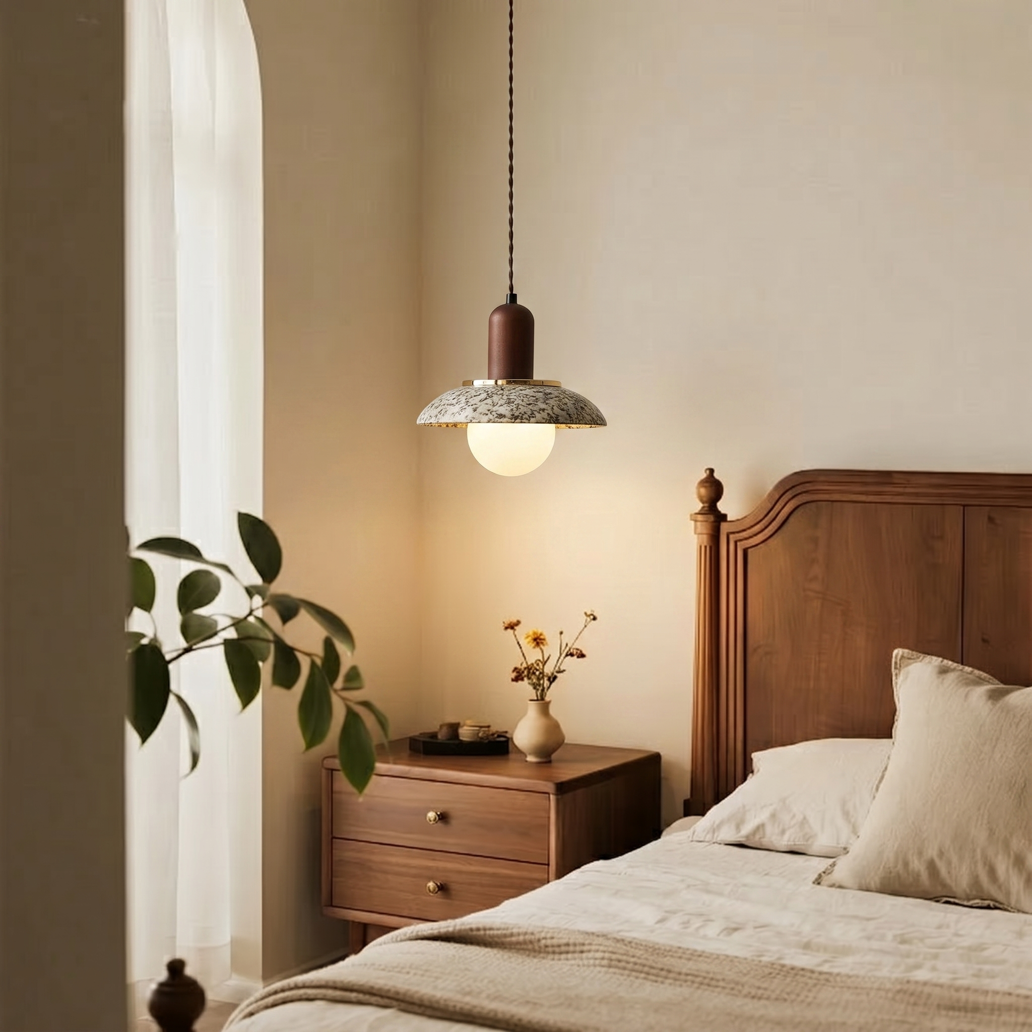 Retro Ceramic Small Pendant Light for Bedside Lamp
