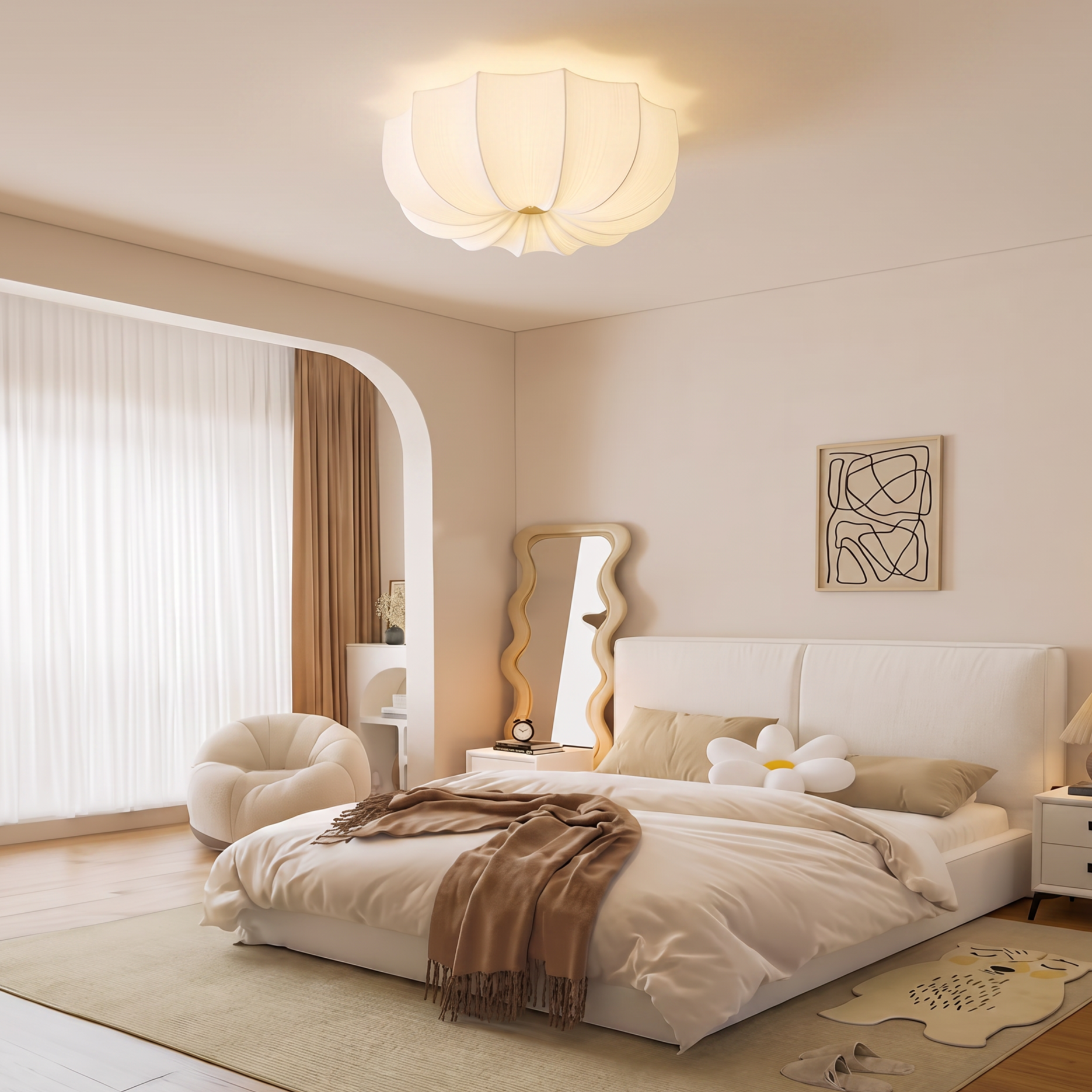 Nordic Minimalism Fabric Flush Mount Ceiling Light for Bedroom Living Room & Nursery
