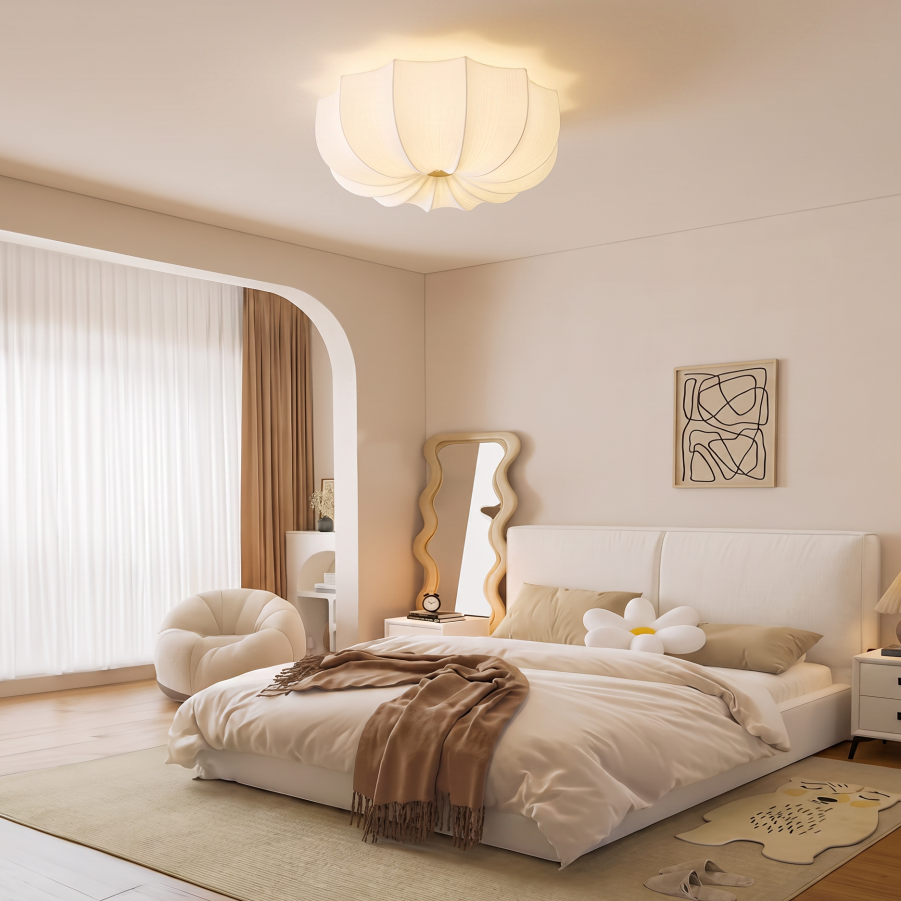 Nordic Minimalism Fabric Flush Mount Ceiling Light for Bedroom Living Room & Nursery