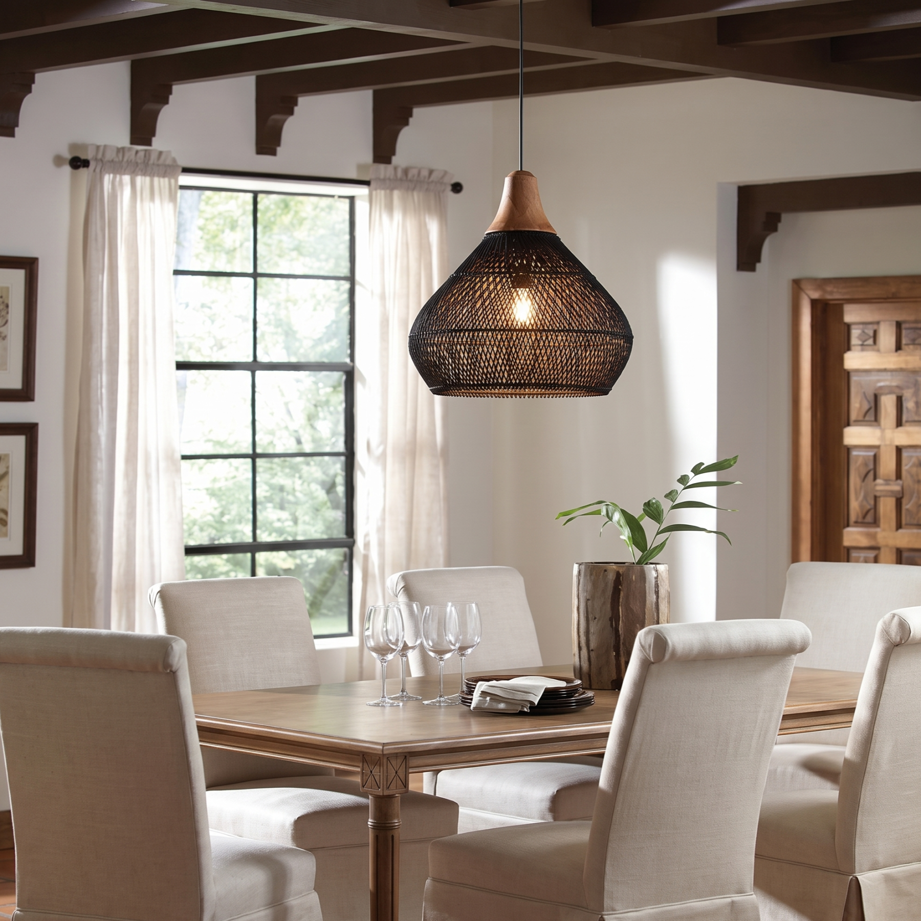 Retro Wicker Pendant Lighting Fixture  for Dining Table