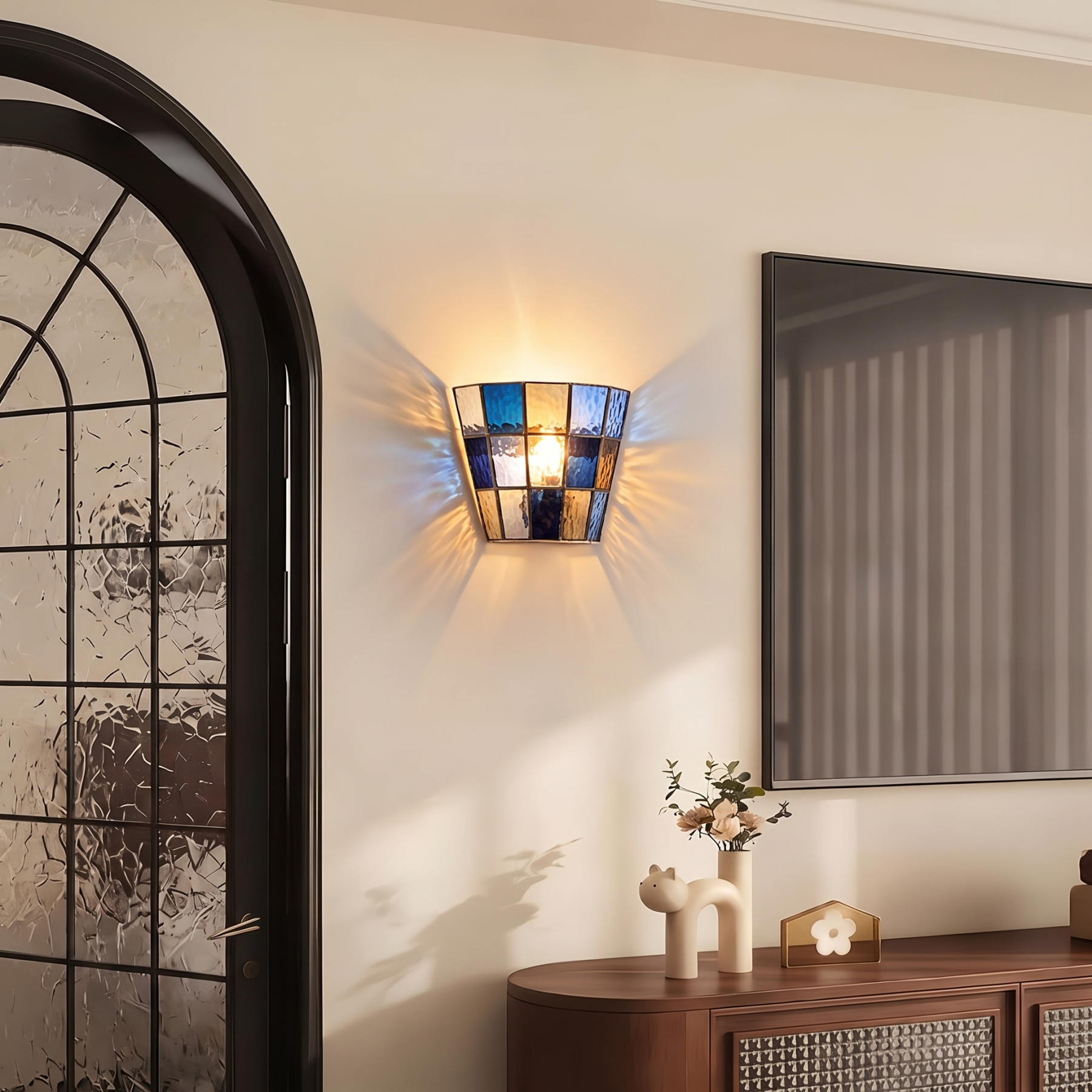 Vintage American Style Ribbed Glass Wall Sconce for Bedroom Hallway
