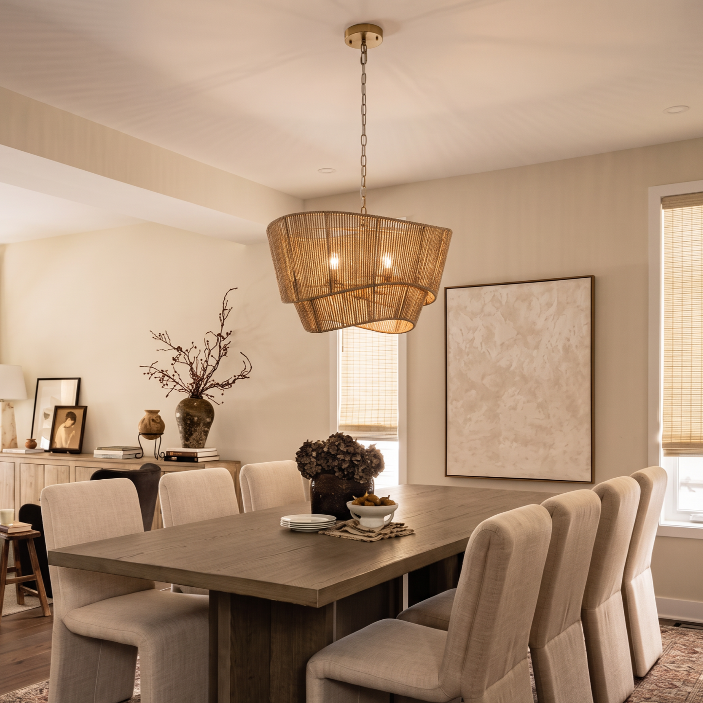 Natural Handwoven Rope Layered Chandelier Modern Farmhouse Pendant Light