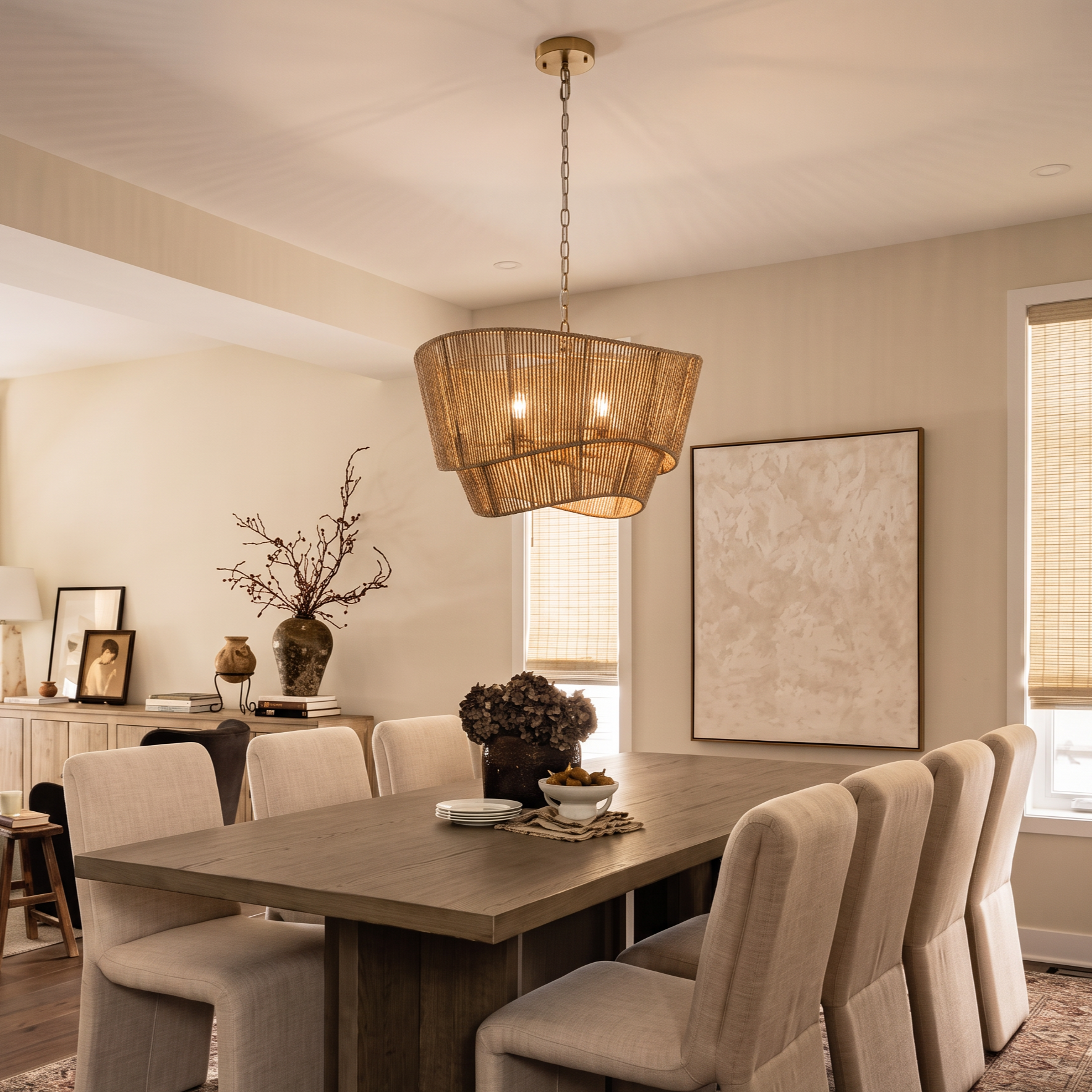Natural Handwoven Rope Layered Chandelier Modern Farmhouse Pendant Light