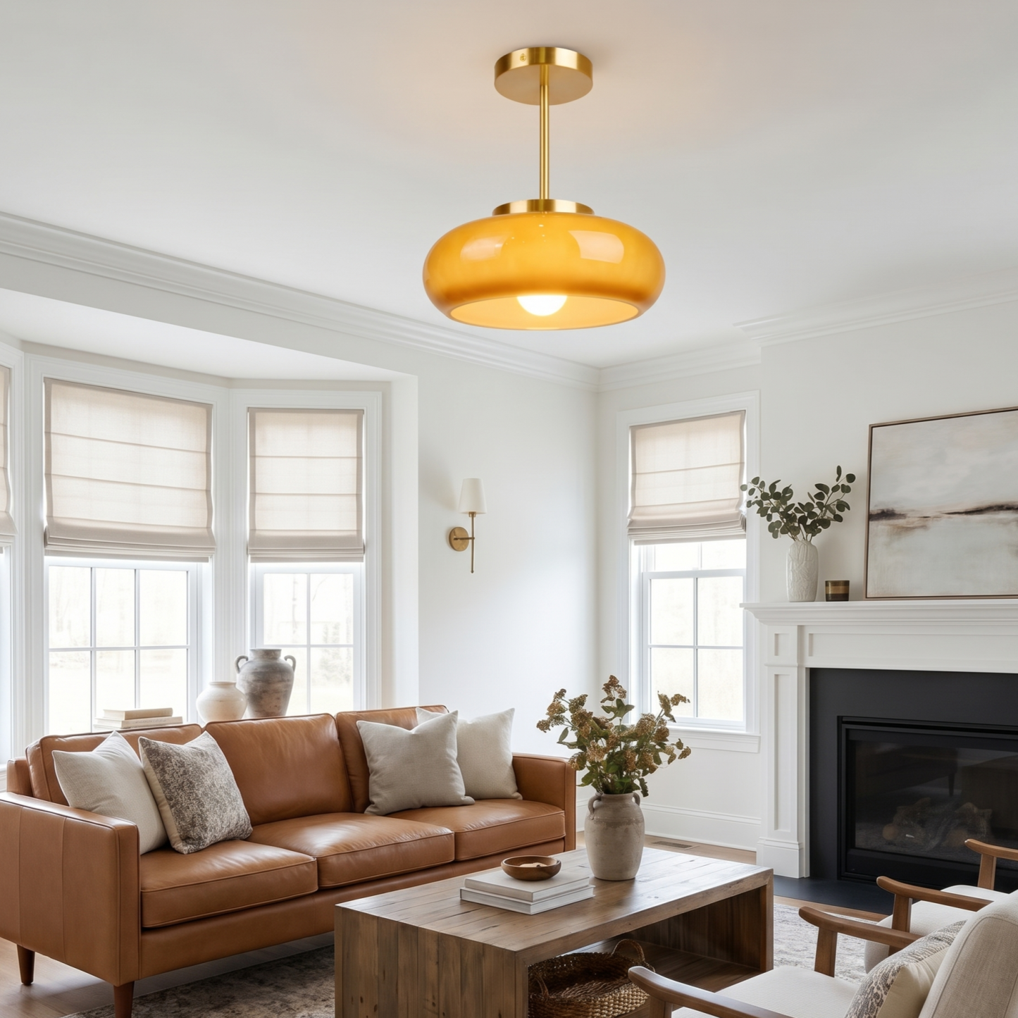 Mid-Century Modern Amber Glass Ceiling Light for the Dining Room & Bedroom