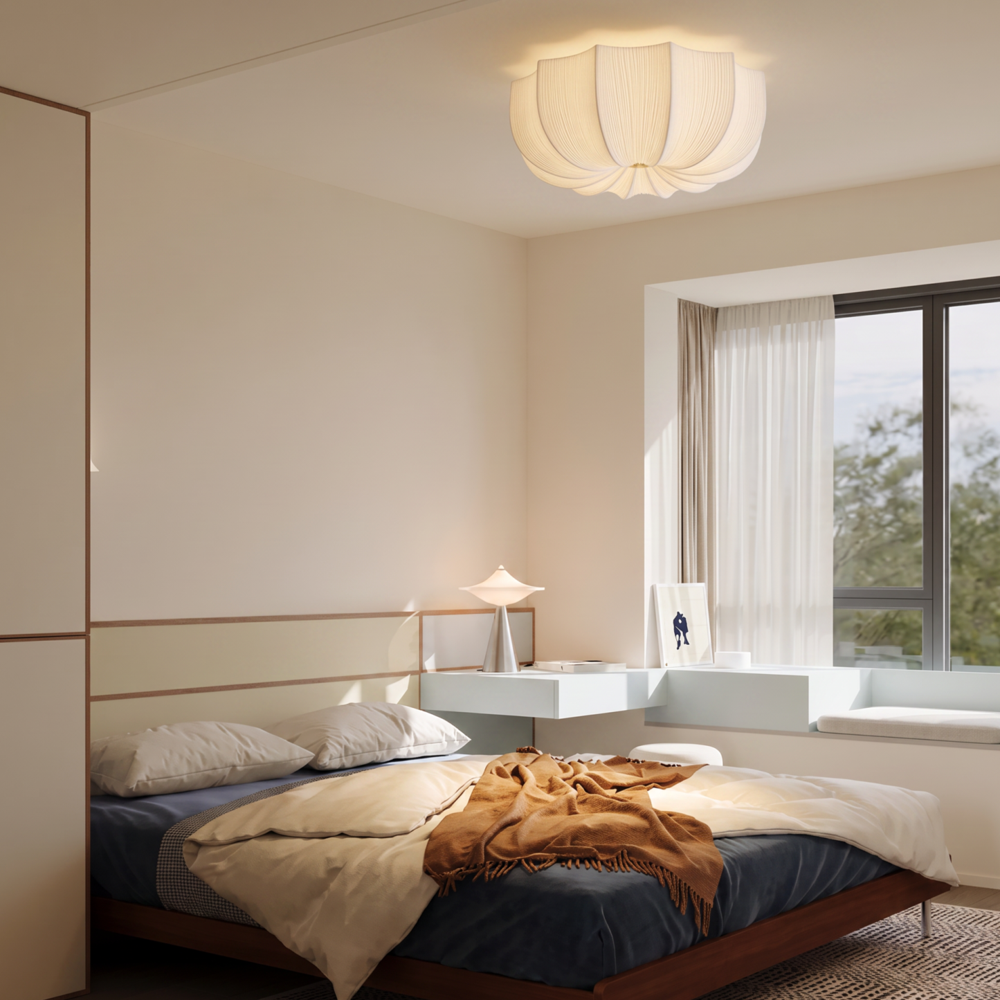 Nordic Minimalism Fabric Flush Mount Ceiling Light for Bedroom Living Room & Nursery