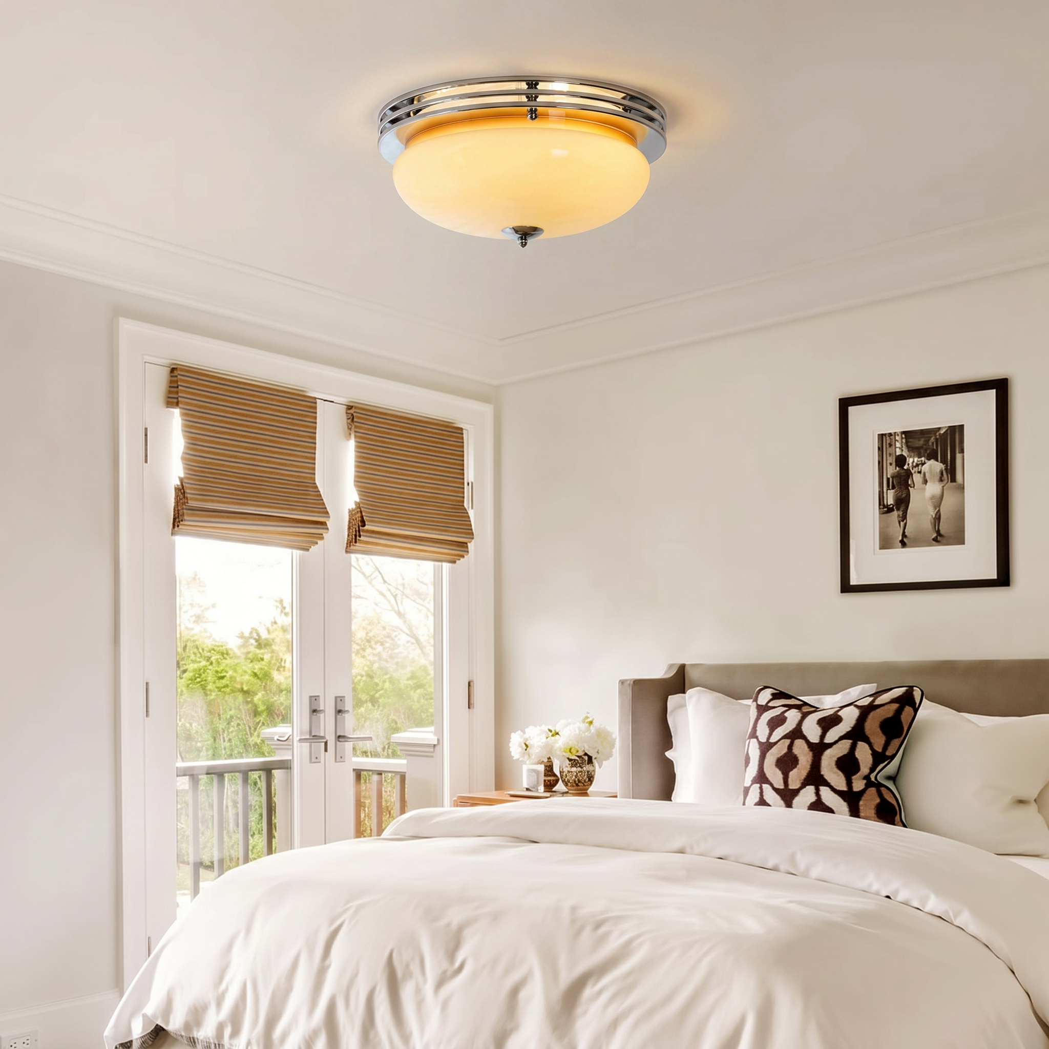 Retro Bauhaus Glass Flush-Mount Ceiling Light for Bedroom Living Room