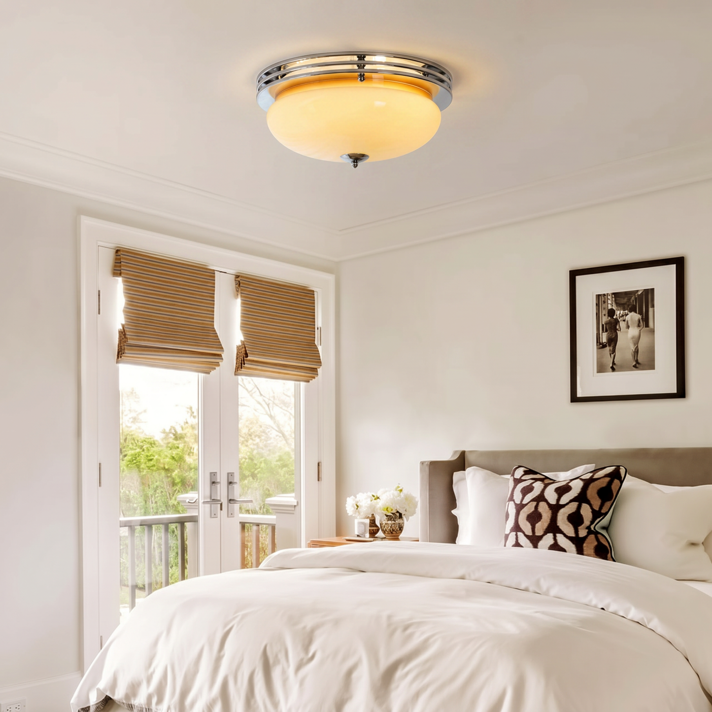 Retro Bauhaus Glass Flush-Mount Ceiling Light for Bedroom Living Room