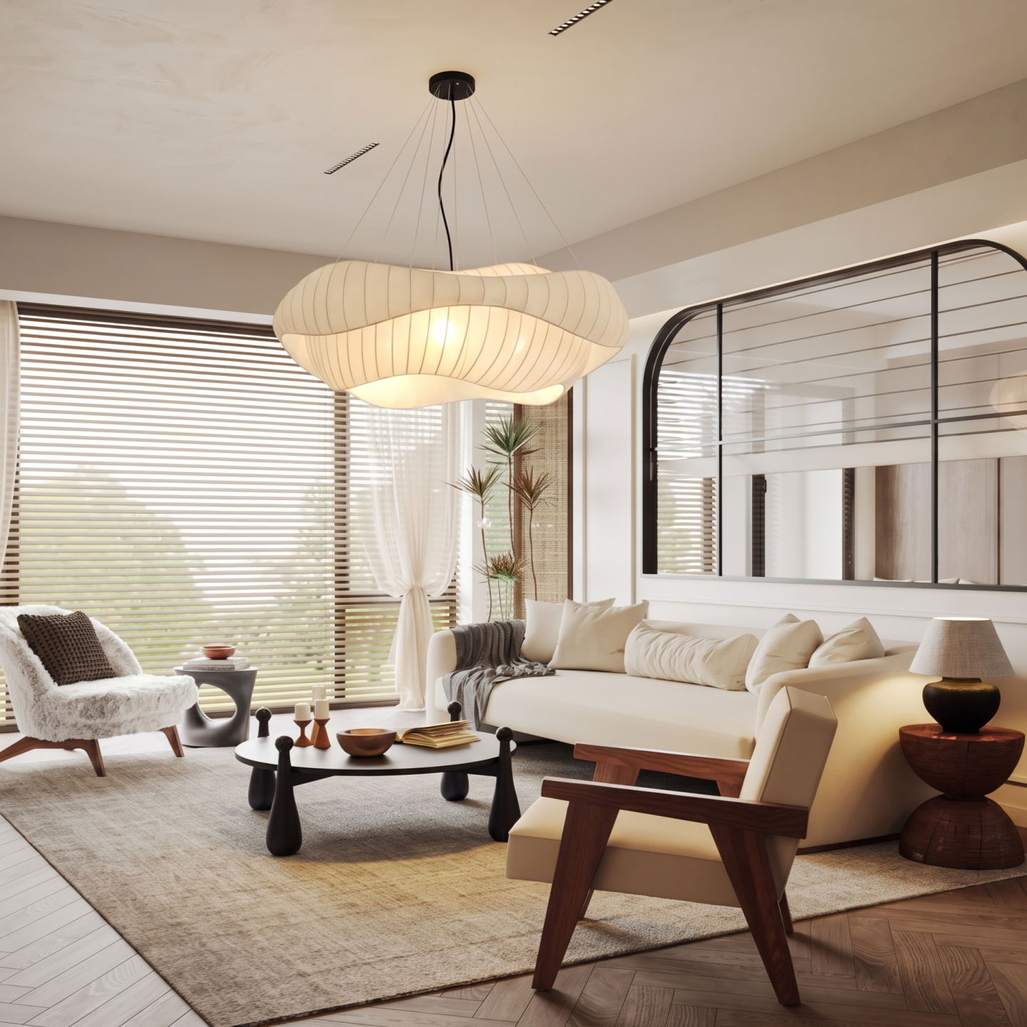Modern Nordic  Minimalist Wavy Fabric Pendant Light for Living Room
