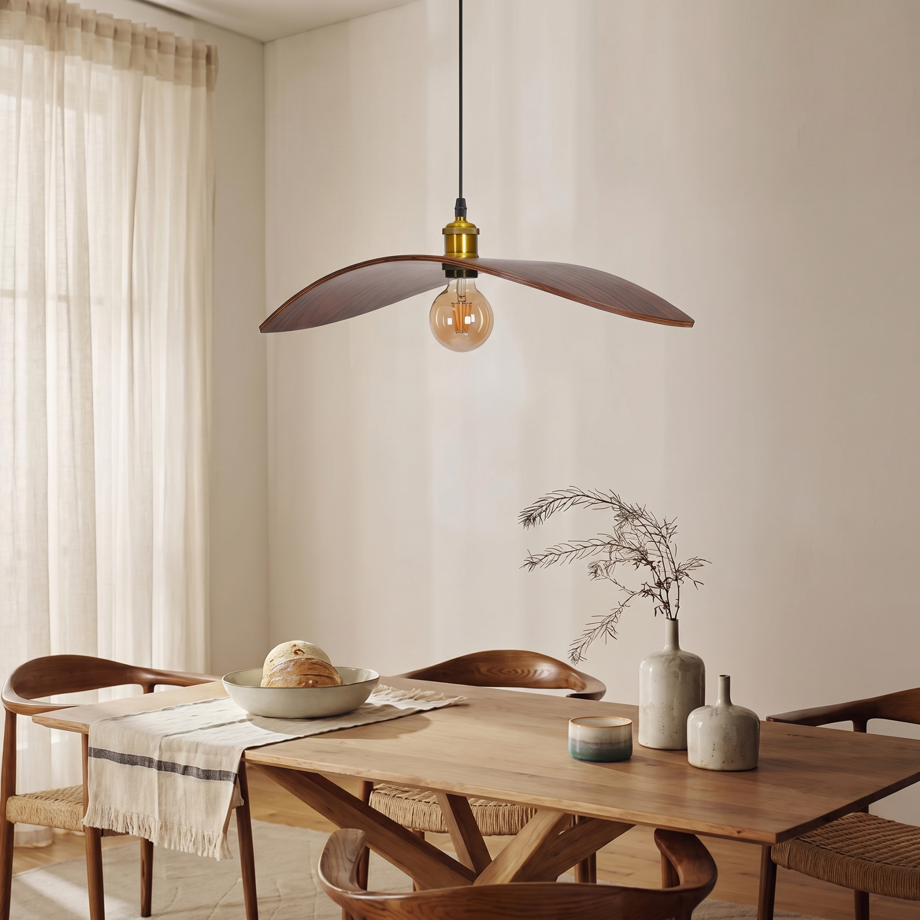 Scandinavian Retro Wood Pendant Light for Kitchen Island Dining Room
