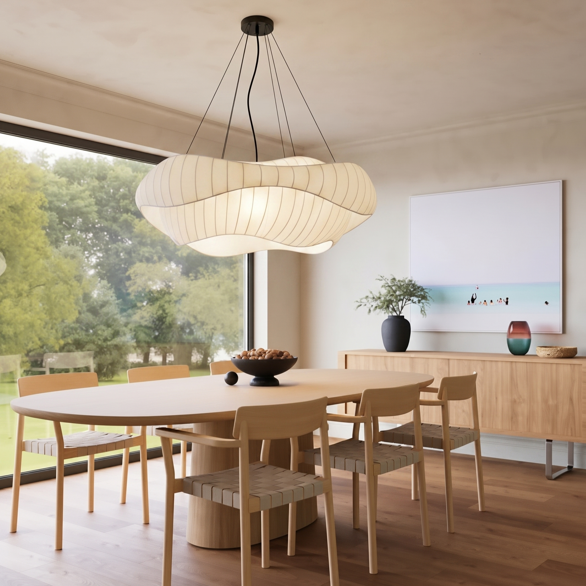 Modern Nordic  Minimalist Wavy Fabric Pendant Light for Living Room