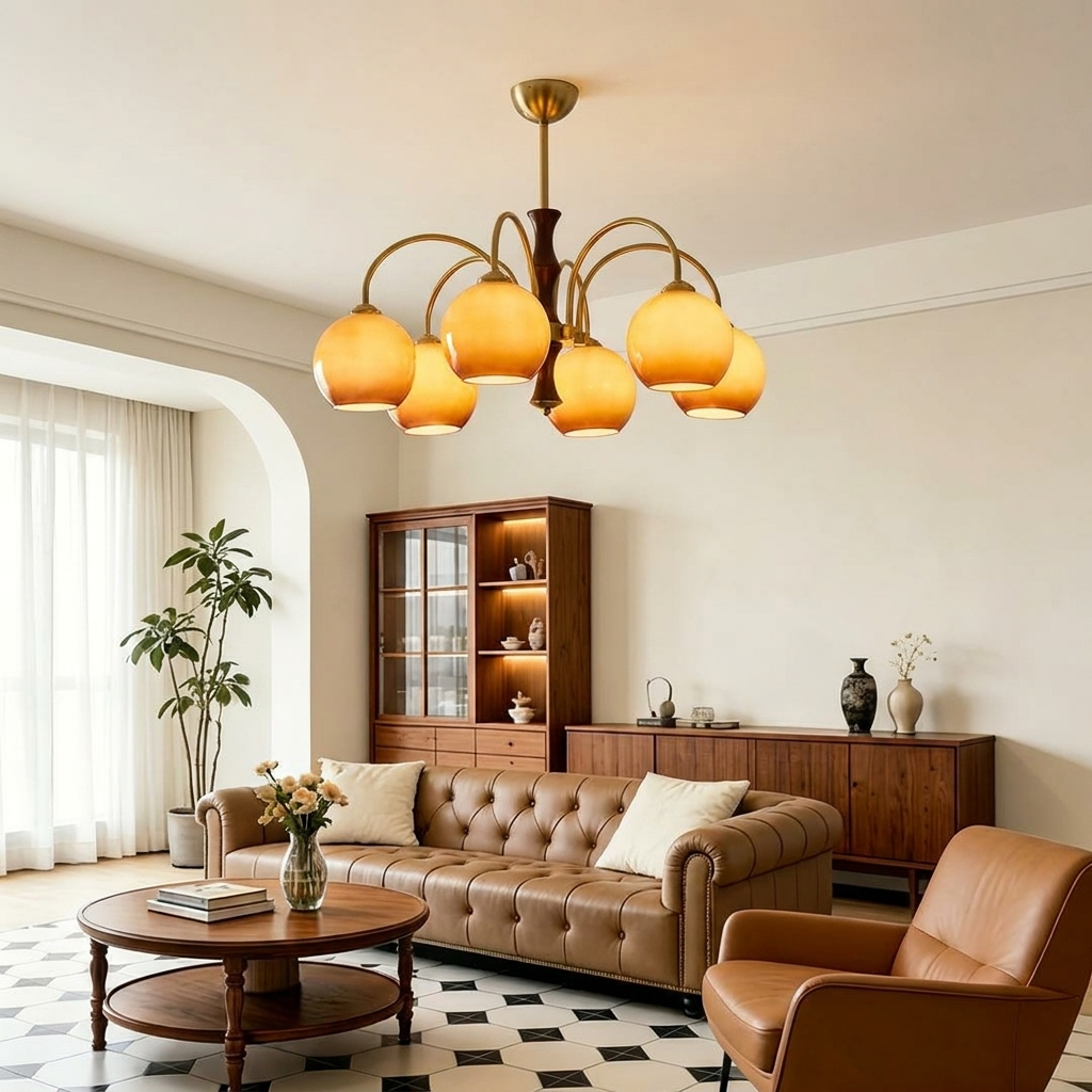 Medieval Retro Style Glass Chandelier for Living Room