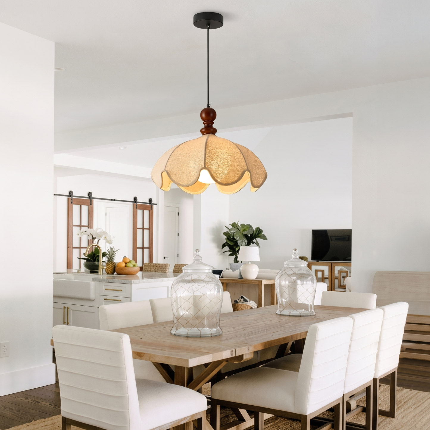 Vintage Fabric Pendant Light –Wabi-Sabi Fabric Shade Hanging Ceiling Light for  Dining Room Bedroom and Living Room
