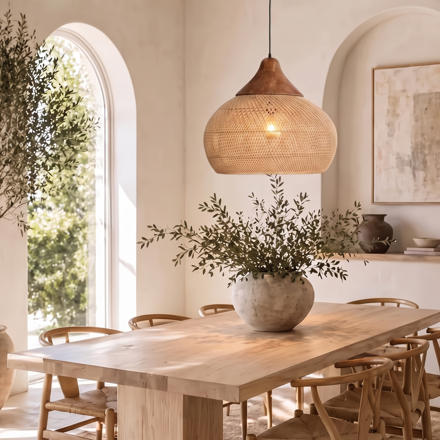Black Rattan Dome Pendant Light for Kitchen Island