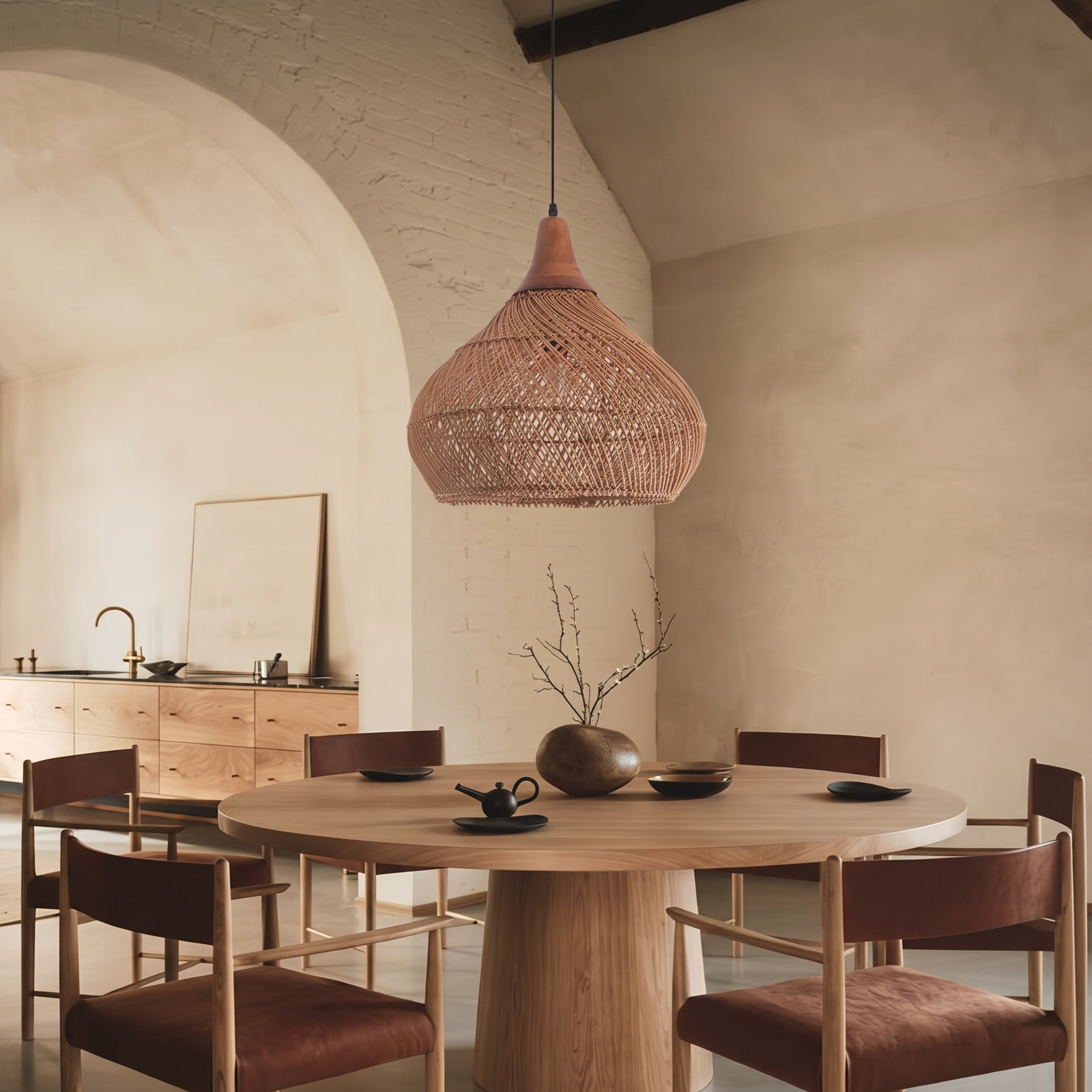 Handcrafted Rattan Pendant Light Retro Wabi-Sabi-style Chandelier for Dining Room Kitchen Island