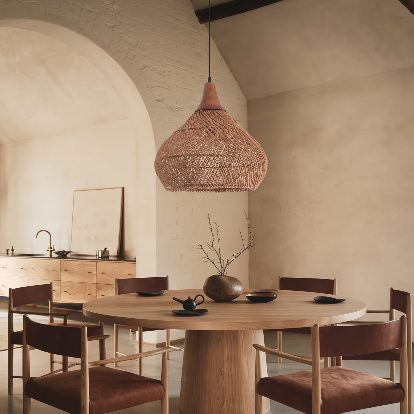 Handcrafted Rattan Pendant Light Retro Wabi-Sabi-style Chandelier for Dining Room Kitchen Island