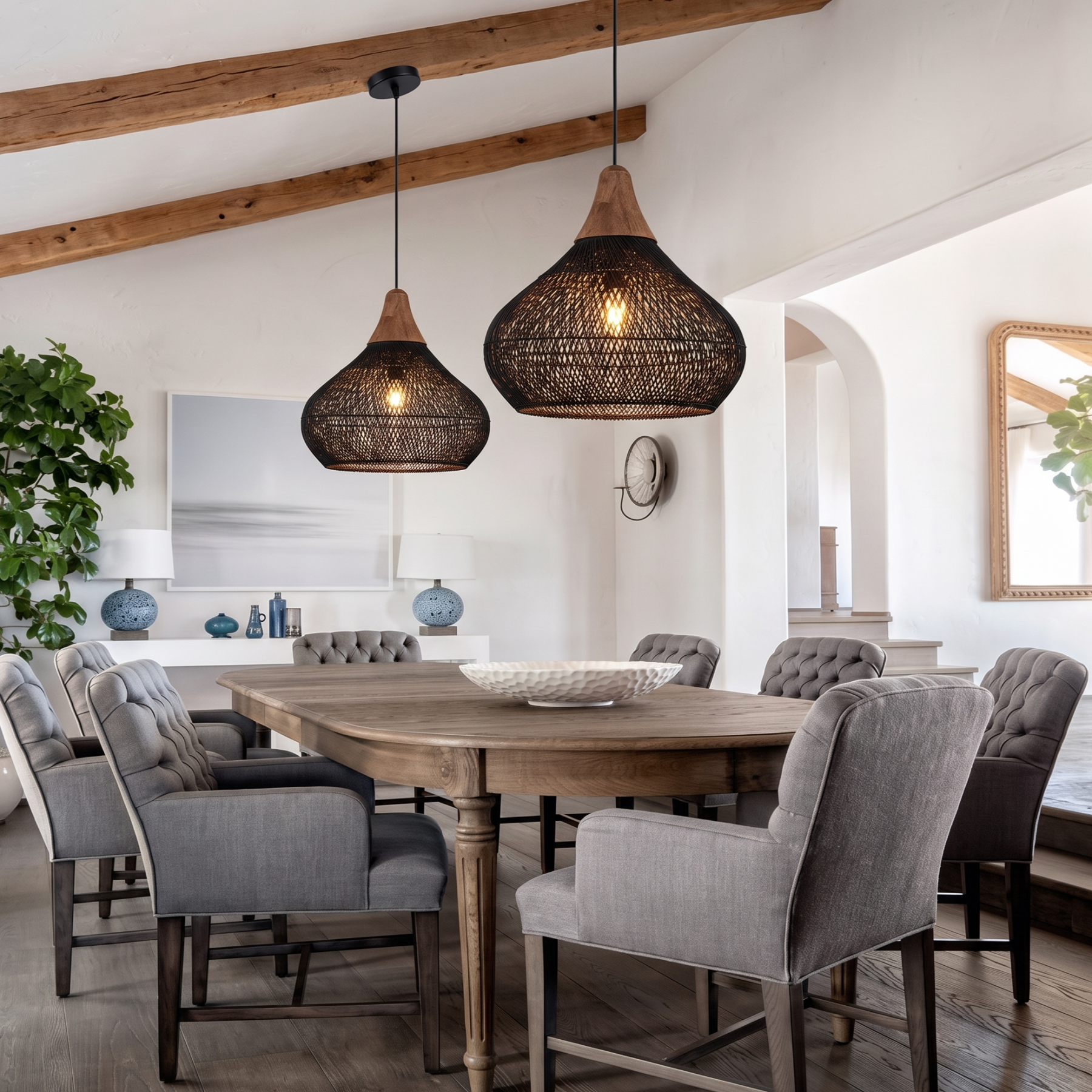 Retro Wicker Pendant Lighting Fixture  for Dining Table
