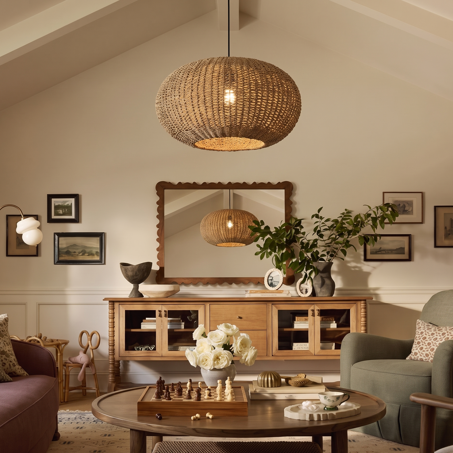 Rustic Woven Rattan Pendant Light for Kitchen Island Living Room