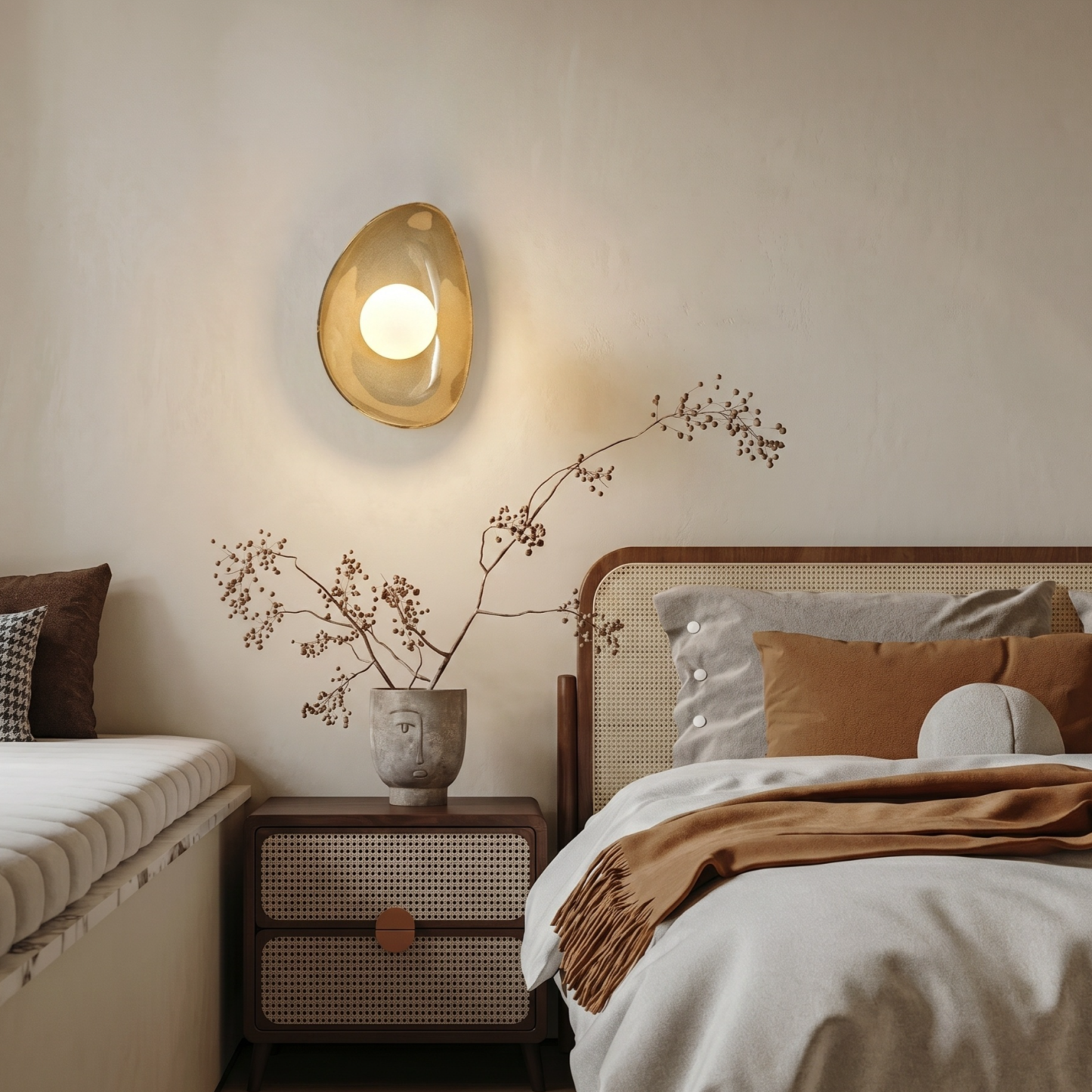 Wabi-Sabi Style Ceramic Wall Lamp Bedroom Bedside Corridor Lamp 