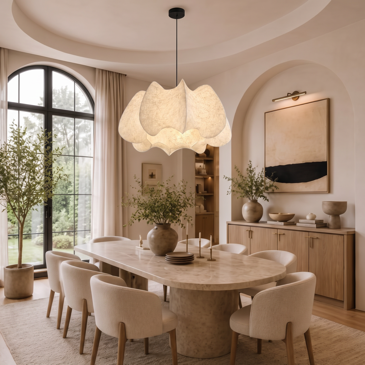  Scandinavian Minimalism Silk Pendant Light -Organic Modern Chandelier for Dining Room Living Room