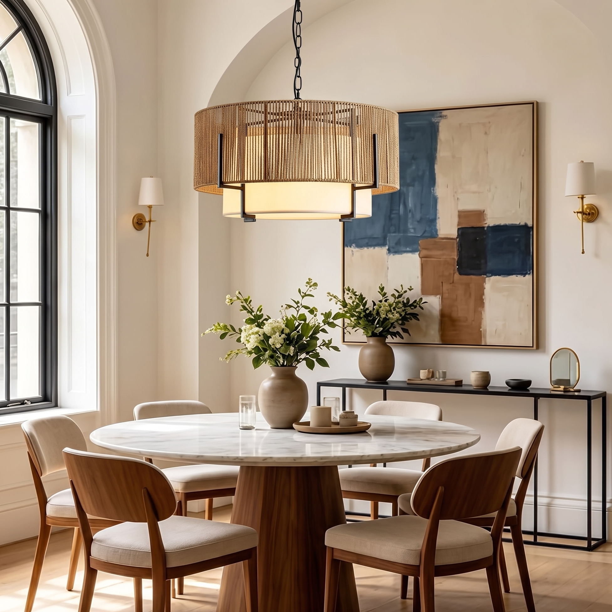 Modern Coastal Handwoven Hemp Rope Chandelier for Dining Room Living Room