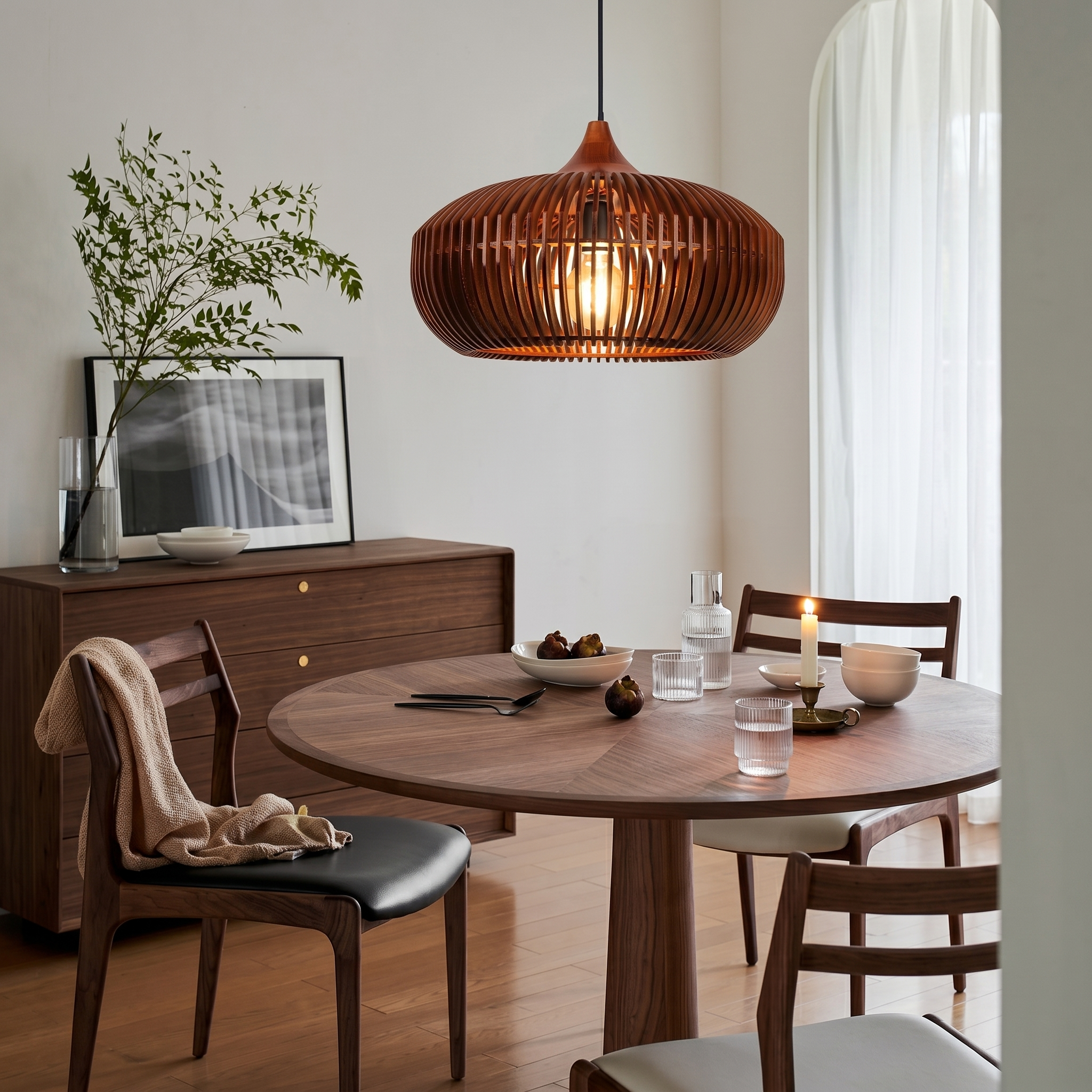 Mid-Century Wood Pendant Light for Kitchen Island and Living Room