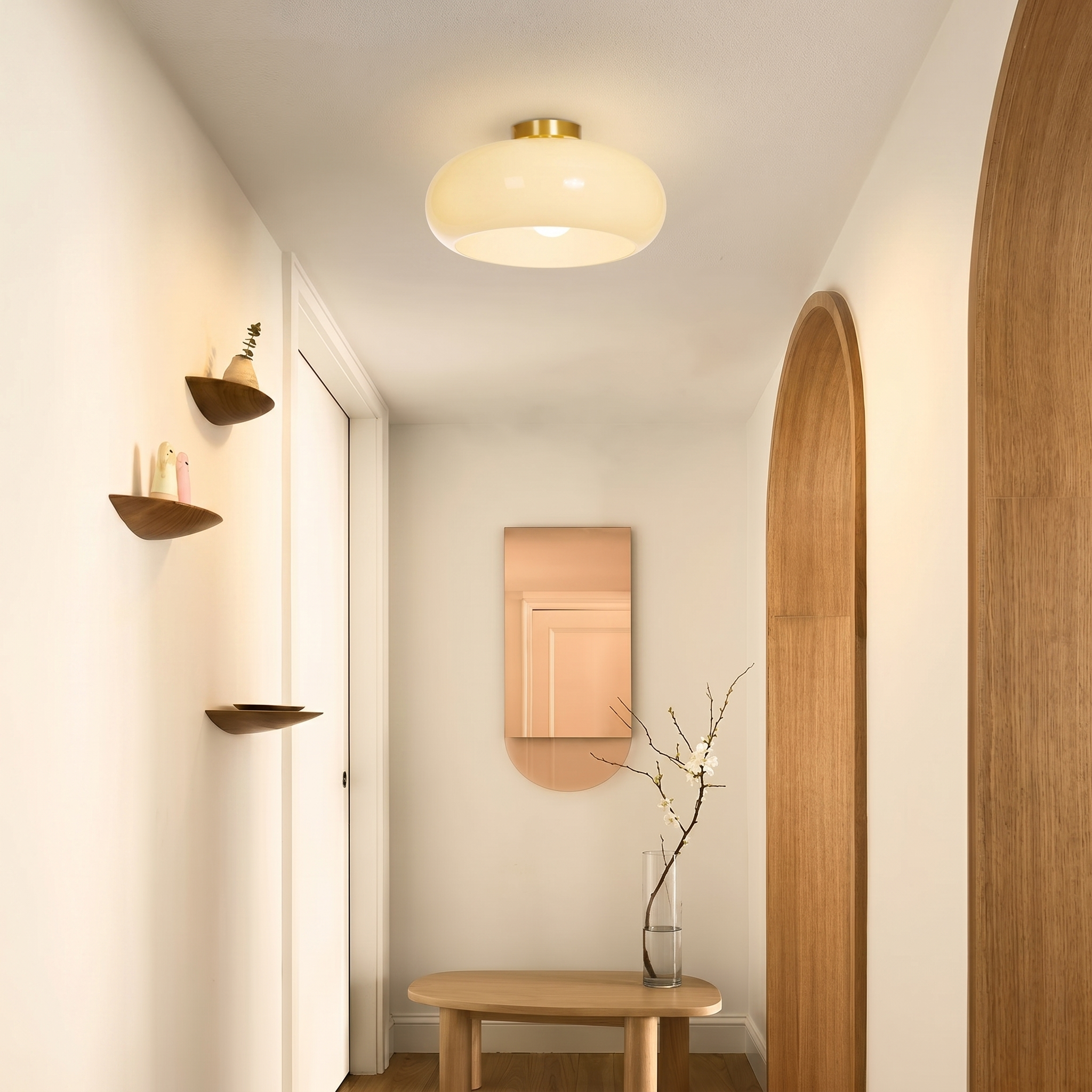 Mid-Century Modern Milk Glass Flush Mount Ceiling Light for Bedroom Hallway Living Room