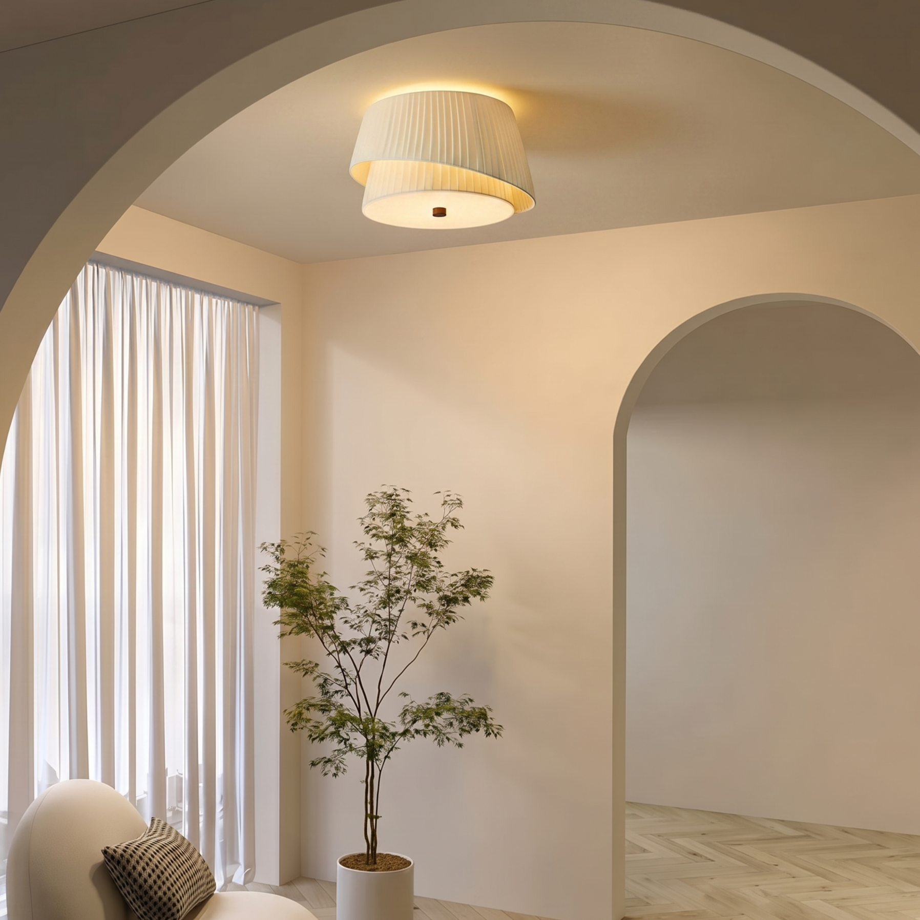 French Retro Fabric Ceiling Lamp for Bedroom 