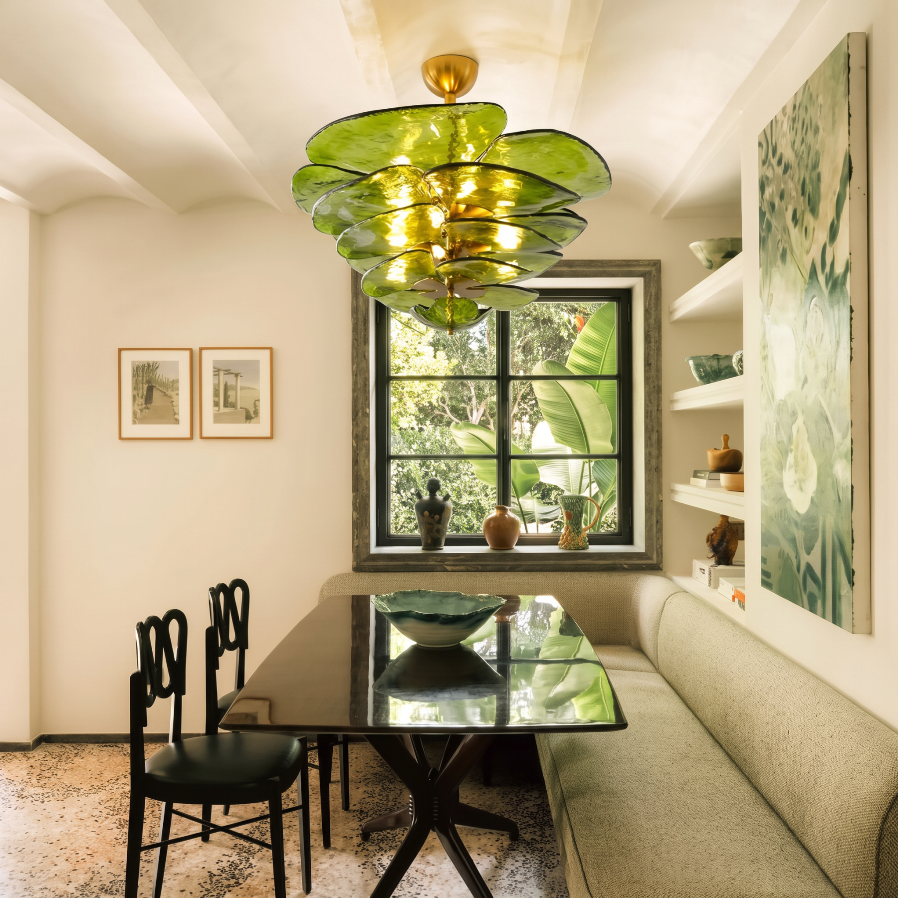 Mid-Century Modern Amber Petal Chandelier for Living Room Dining Area