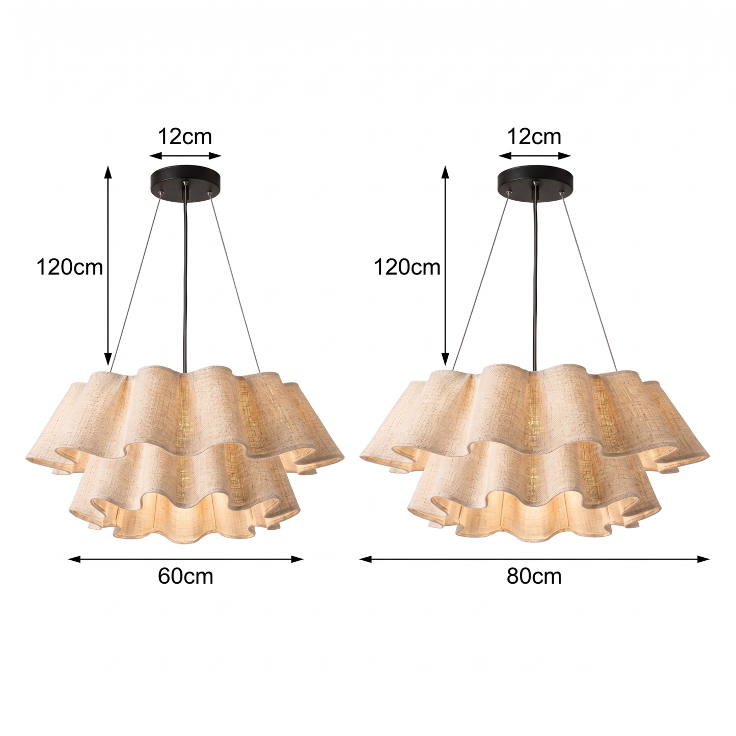 Nordic Wavy Linen Tiered Pendant Light – Modern Boho Pleated Fabric Chandelier for Dining Room & Living Room