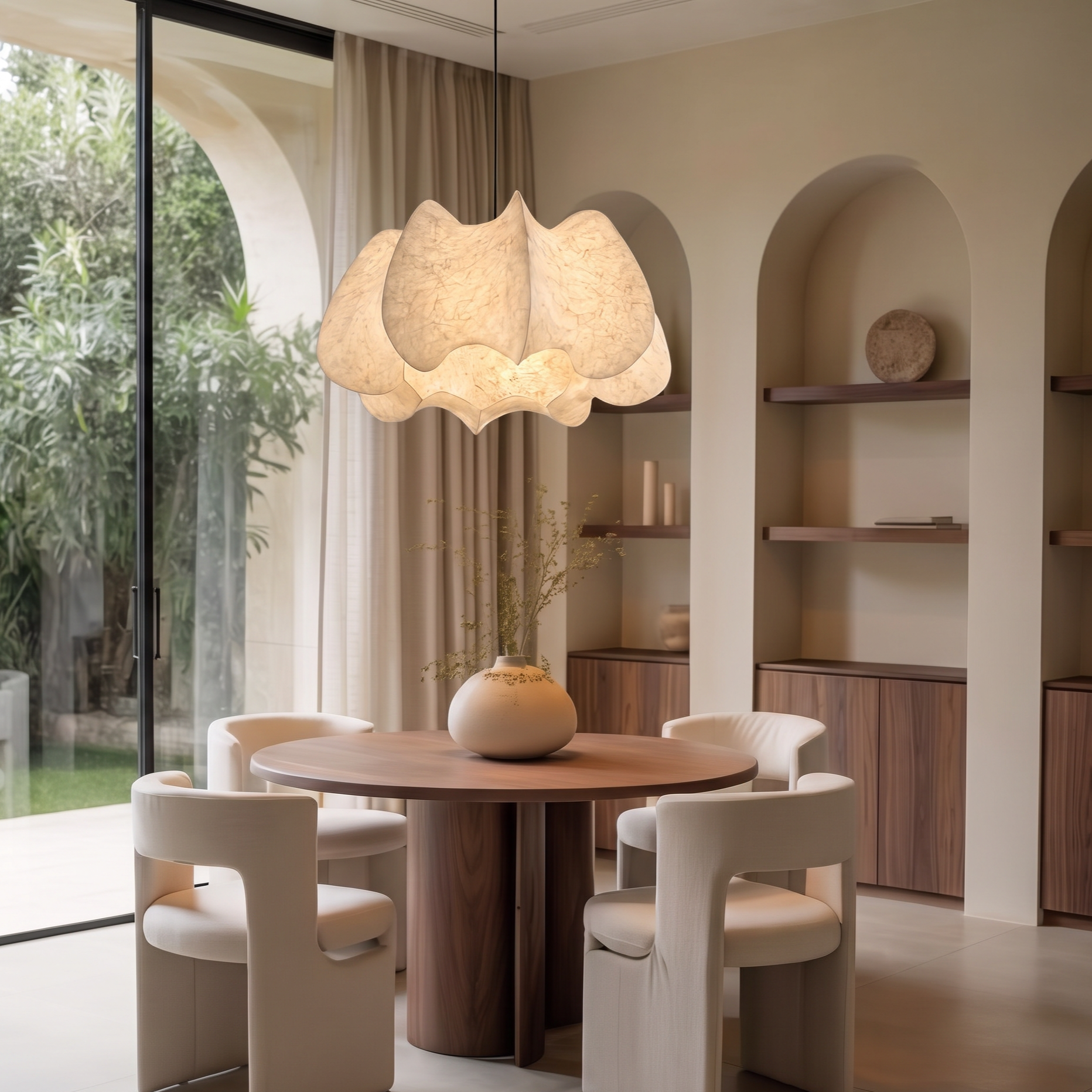  Scandinavian Minimalism Silk Pendant Light -Organic Modern Chandelier for Dining Room Living Room