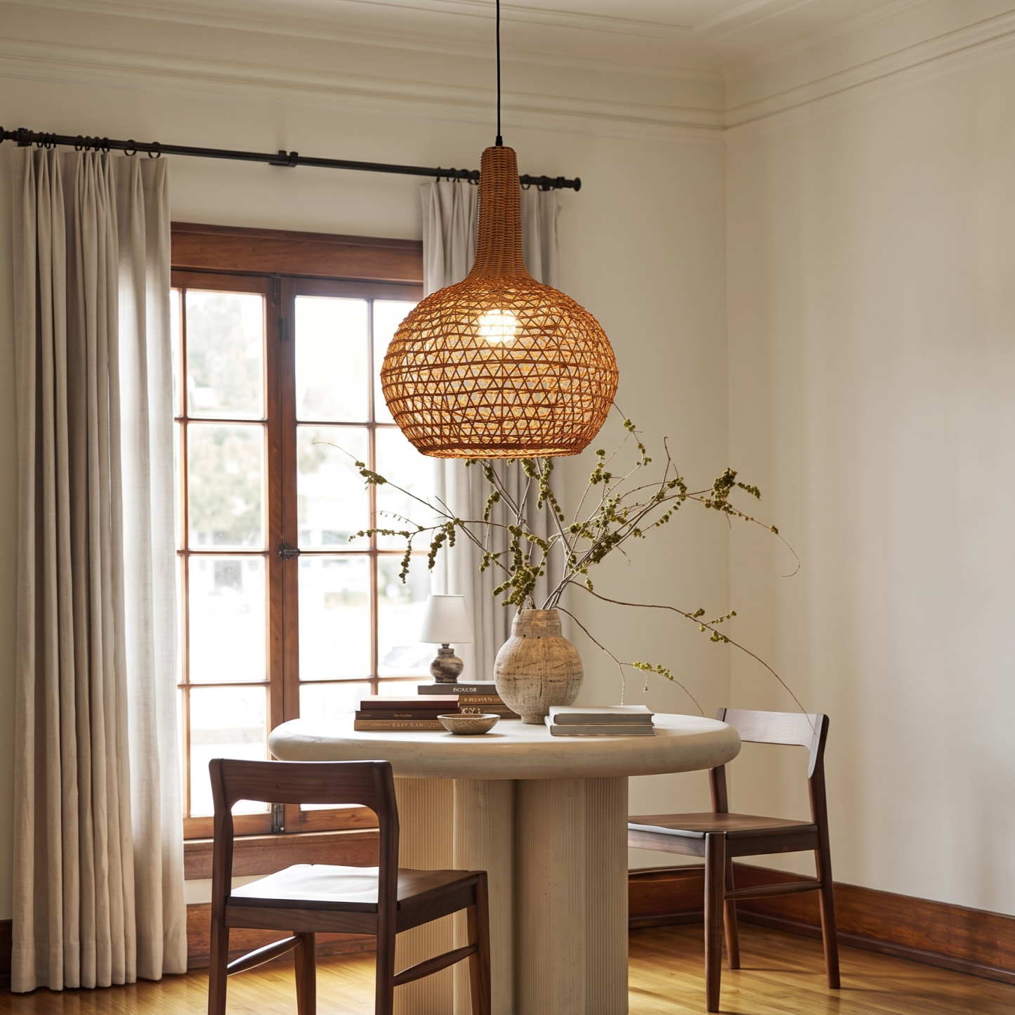 Woven Rattan Basket Pendant Light Boho Coastal Hanging Light Fixture for Dining Room Kitchen