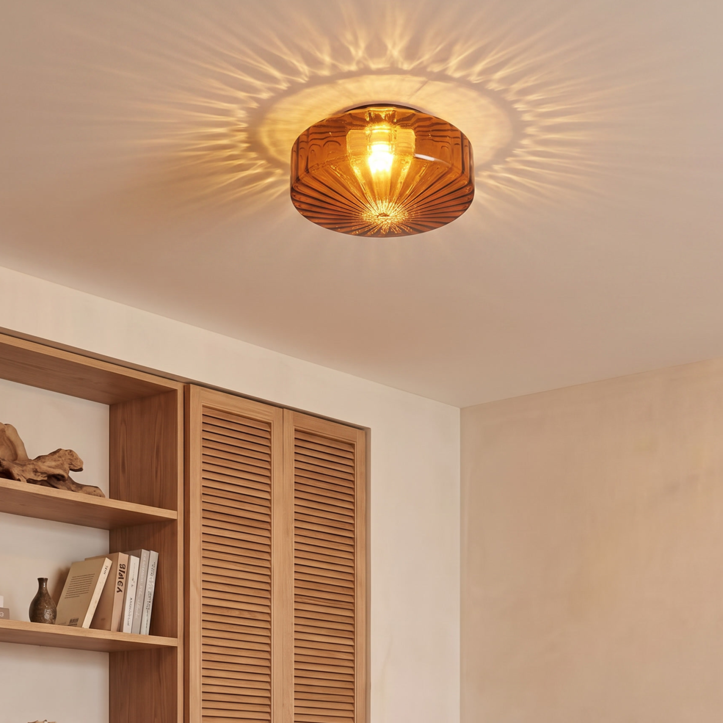 Mid-Century Amber Glass Flush Mount Ceiling Light for Bedroom Corridor Balcony