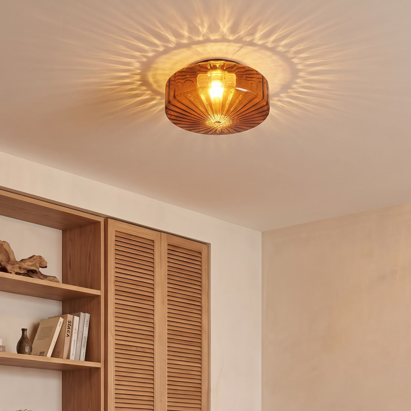 Mid-Century Amber Glass Flush Mount Ceiling Light for Bedroom Corridor Balcony