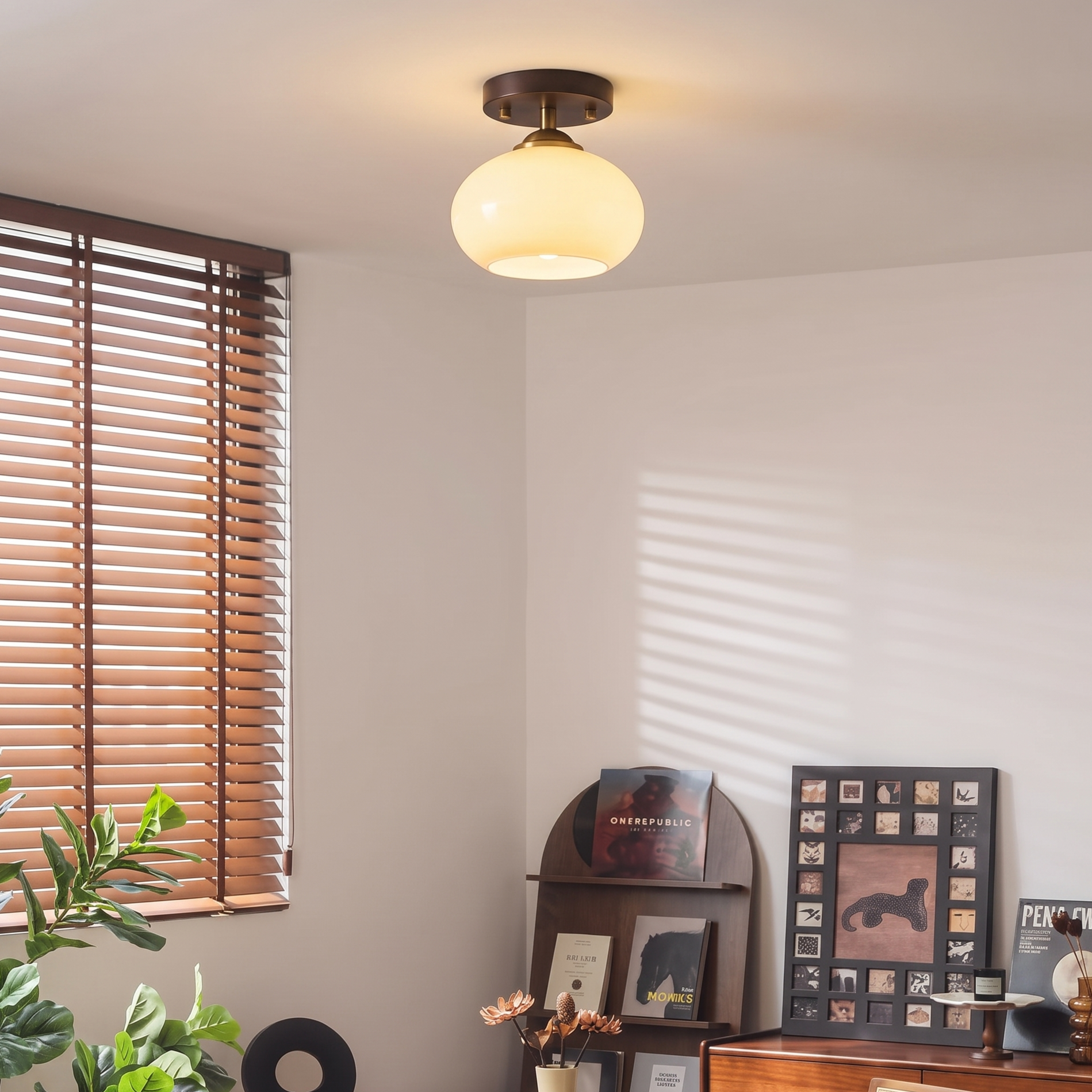 Mid-Century Modern Glass Flush Mount Ceiling Light for Hallway Entryway Bedroom