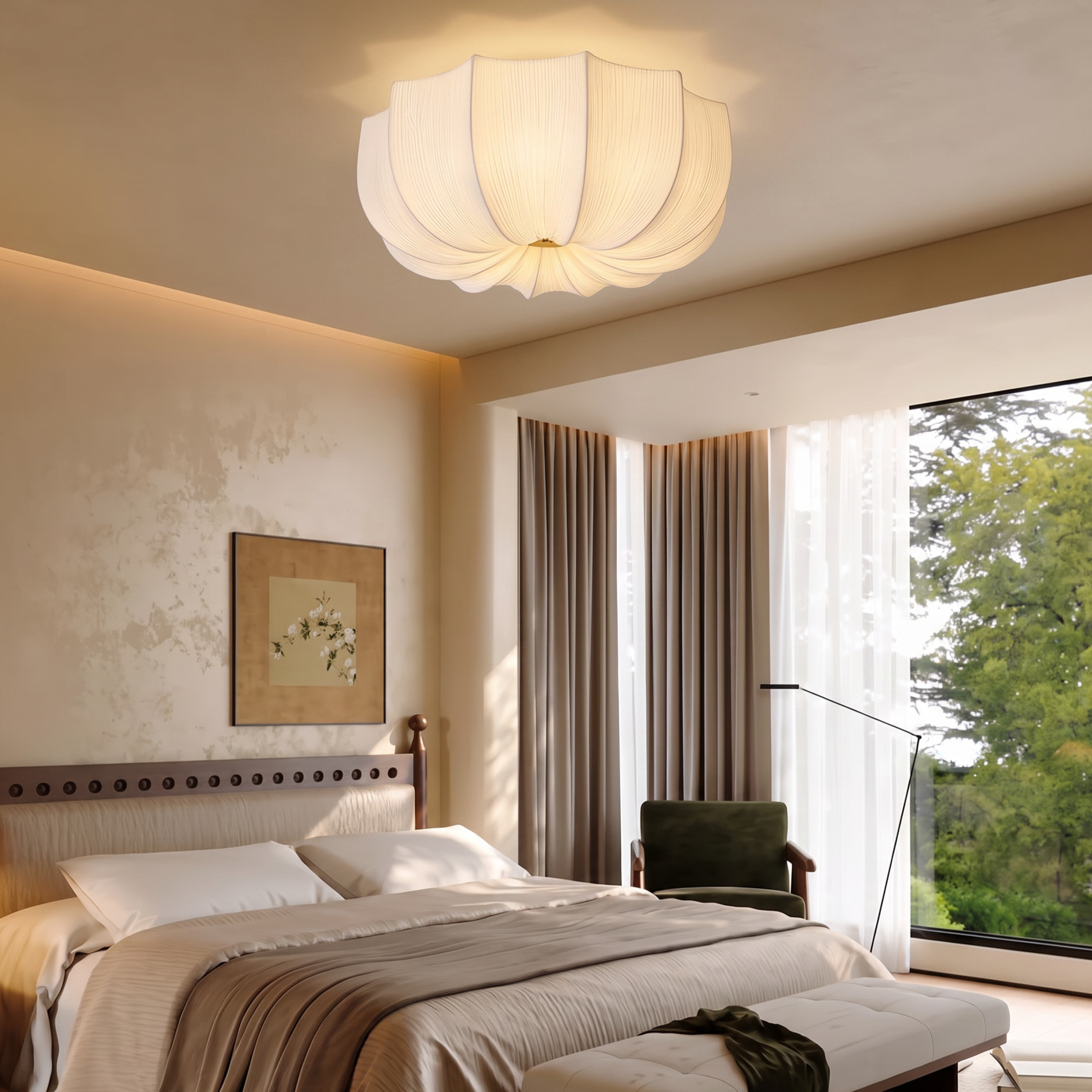 Nordic Minimalism Fabric Flush Mount Ceiling Light for Bedroom Living Room & Nursery