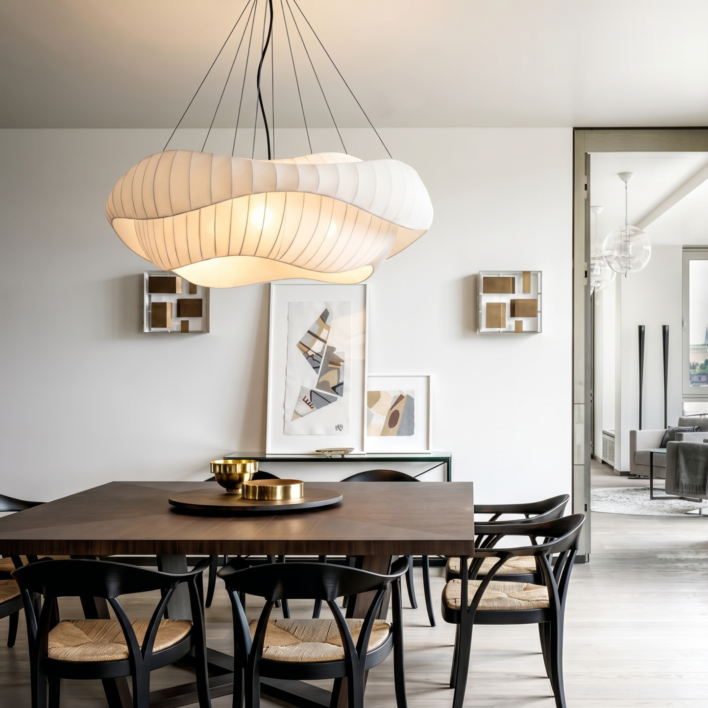 Modern Nordic  Minimalist Wavy Fabric Pendant Light for Living Room
