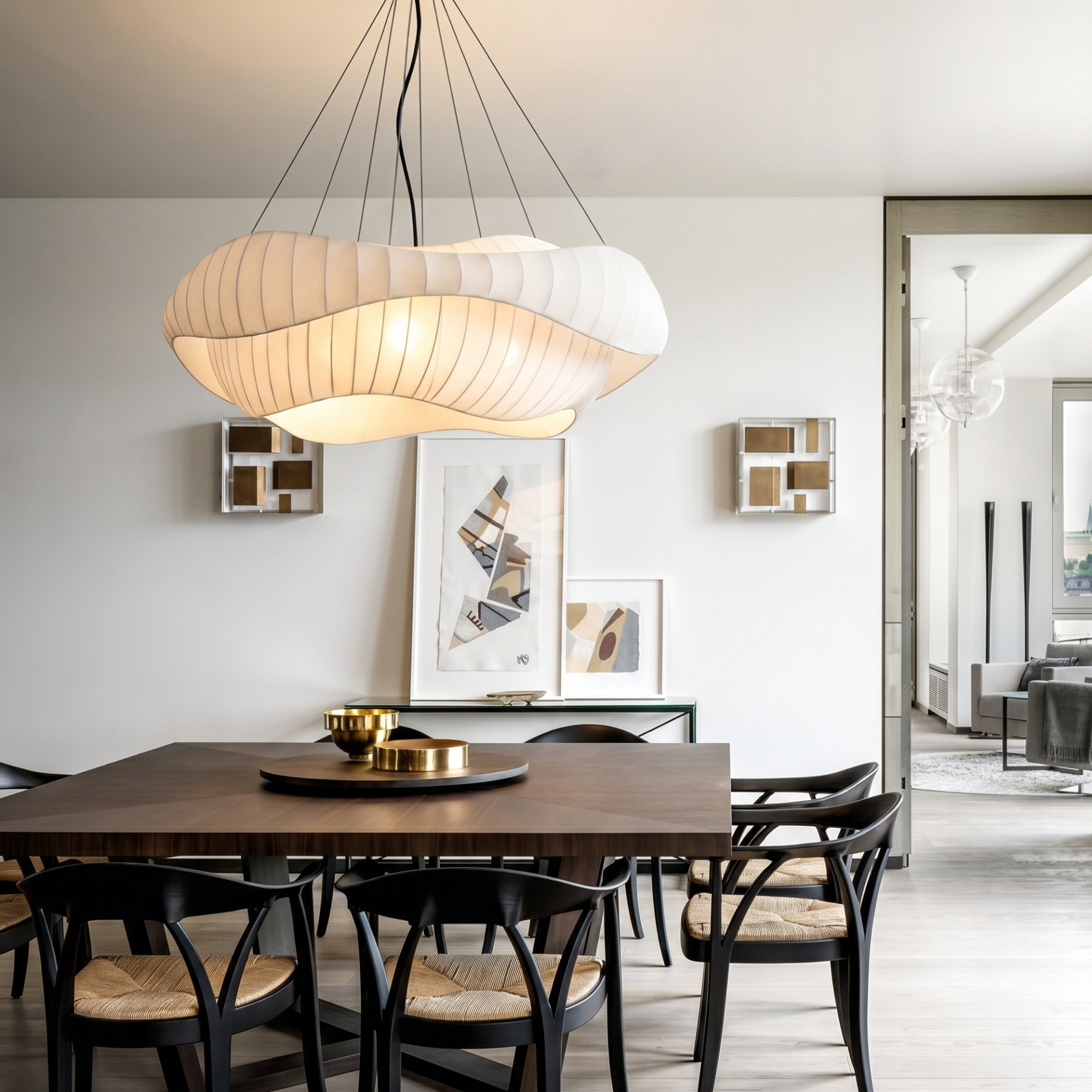 Modern Nordic  Minimalist Wavy Fabric Pendant Light for Living Room