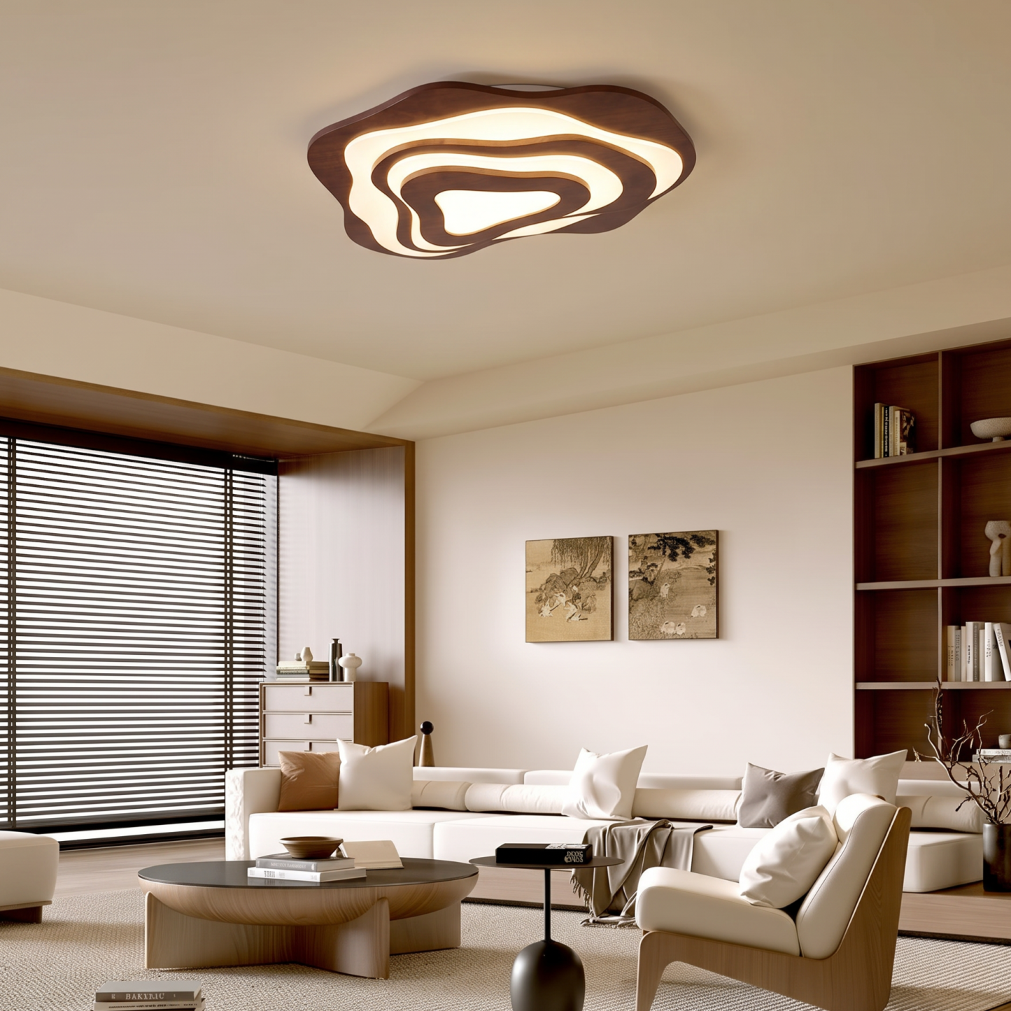 Vintage Irregular Solid Wooden Ceiling Light For Living Room