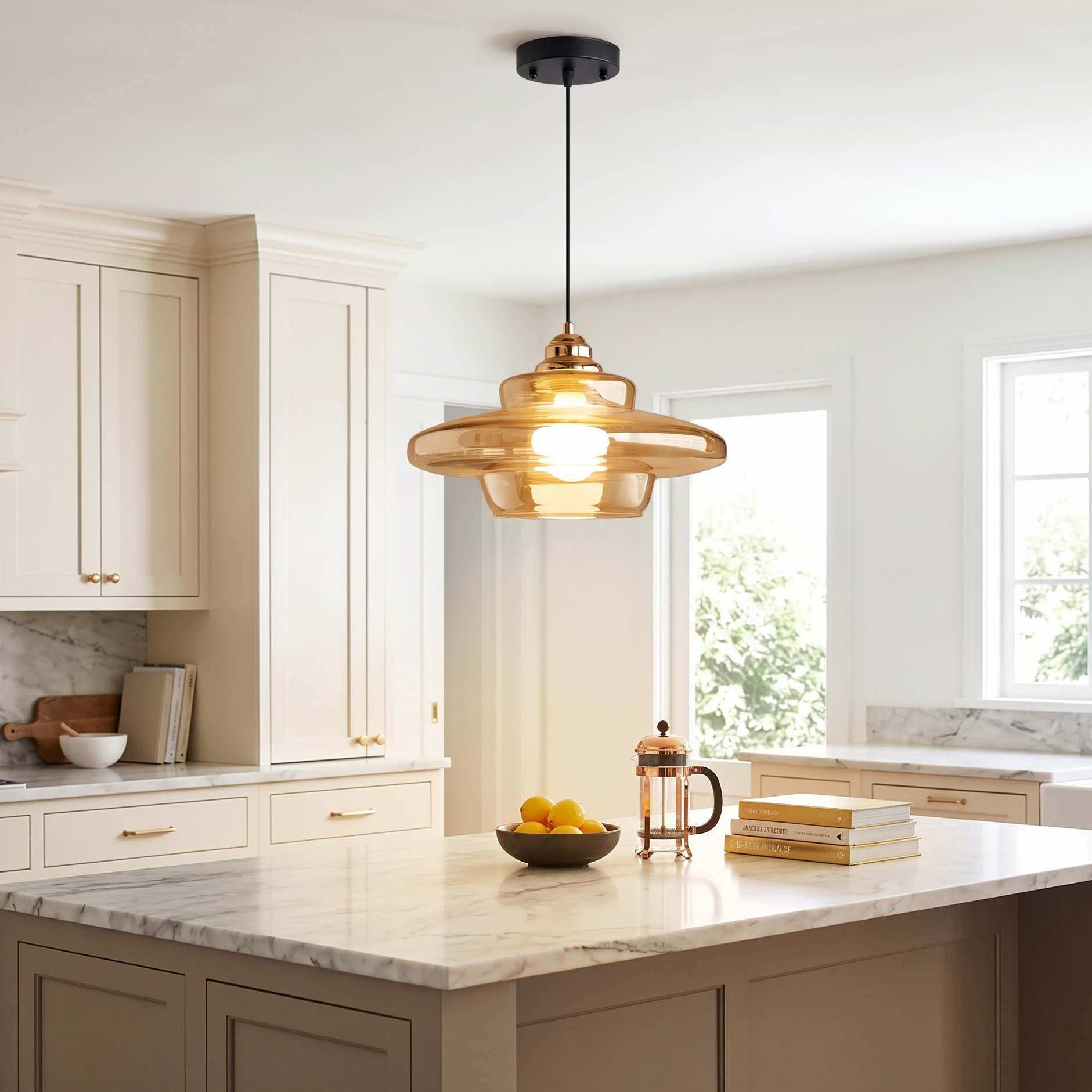 Modern Amber Layered Glass Pendant Light – Mid-Century Style Ceiling Lamp for Dining Rooms Kitchen IslandsBedrooms