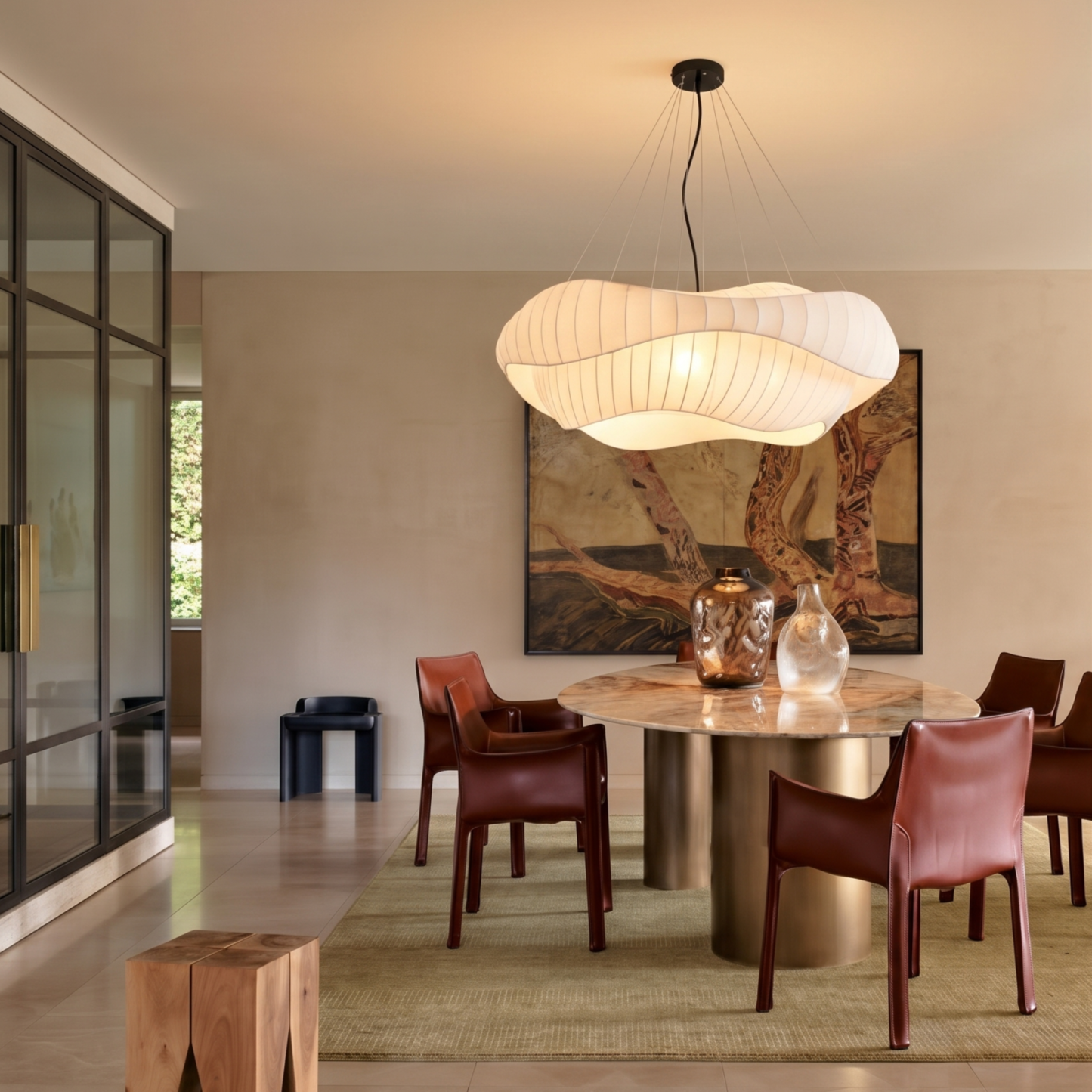 Modern Nordic  Minimalist Wavy Fabric Pendant Light for Living Room