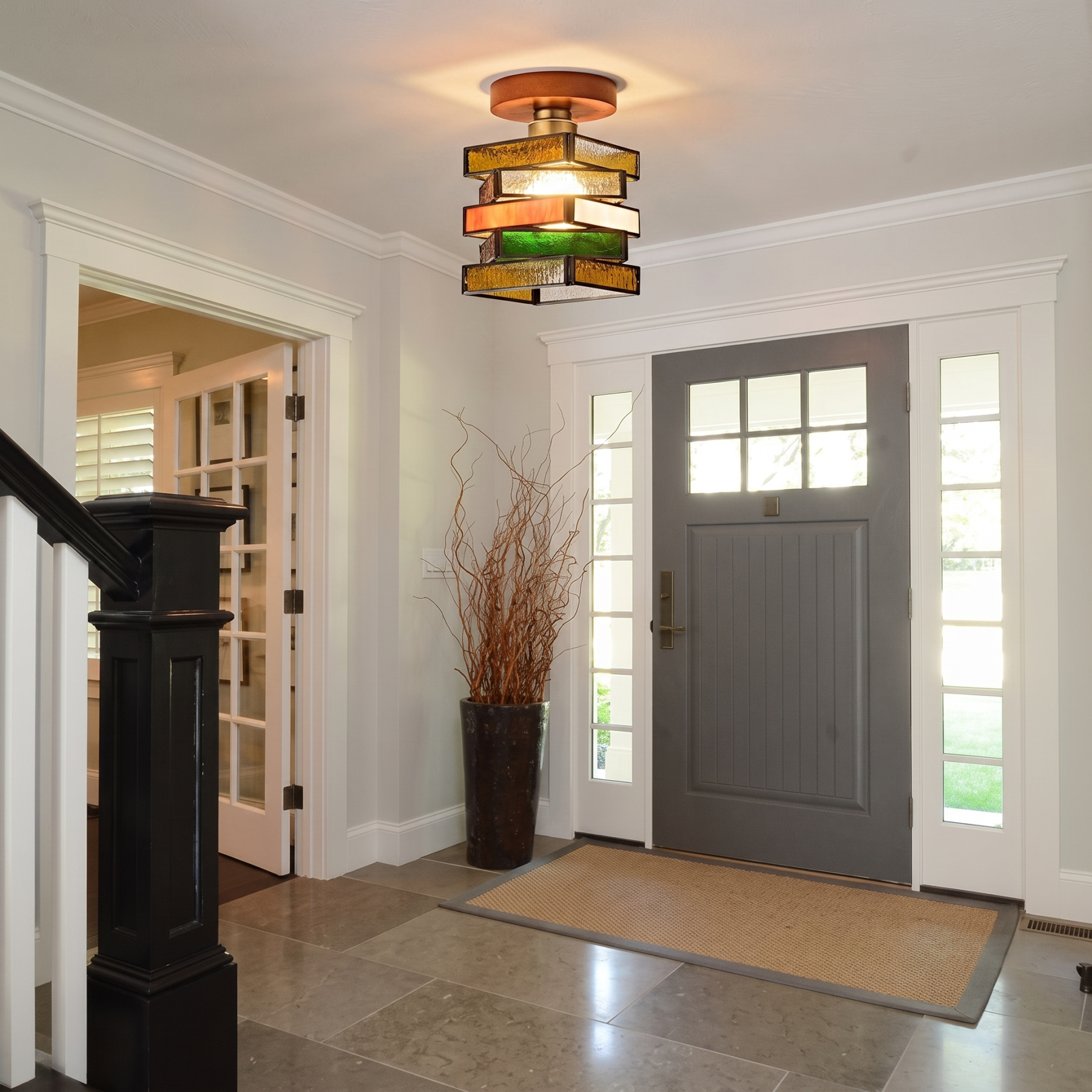 Retro Mid-Century Geometric Stained Glass Ceiling Light for Hallway Entryway Bedroom